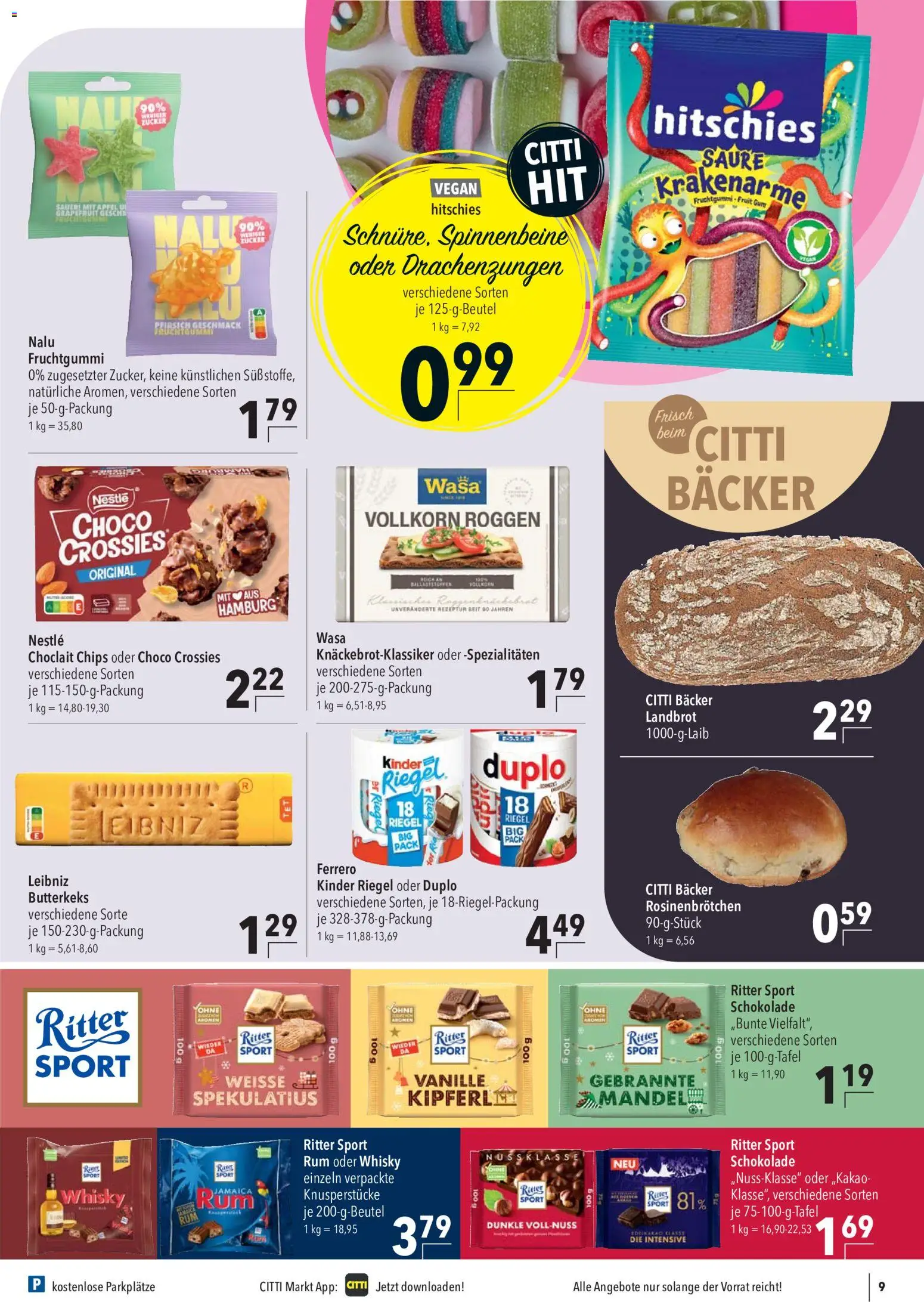 CITTI Markt Prospekt – gültig ab 16.09.2026 | Seite: 9 | Produkte: Spezialitäten, Ritter sport, Kinder riegel, Chips