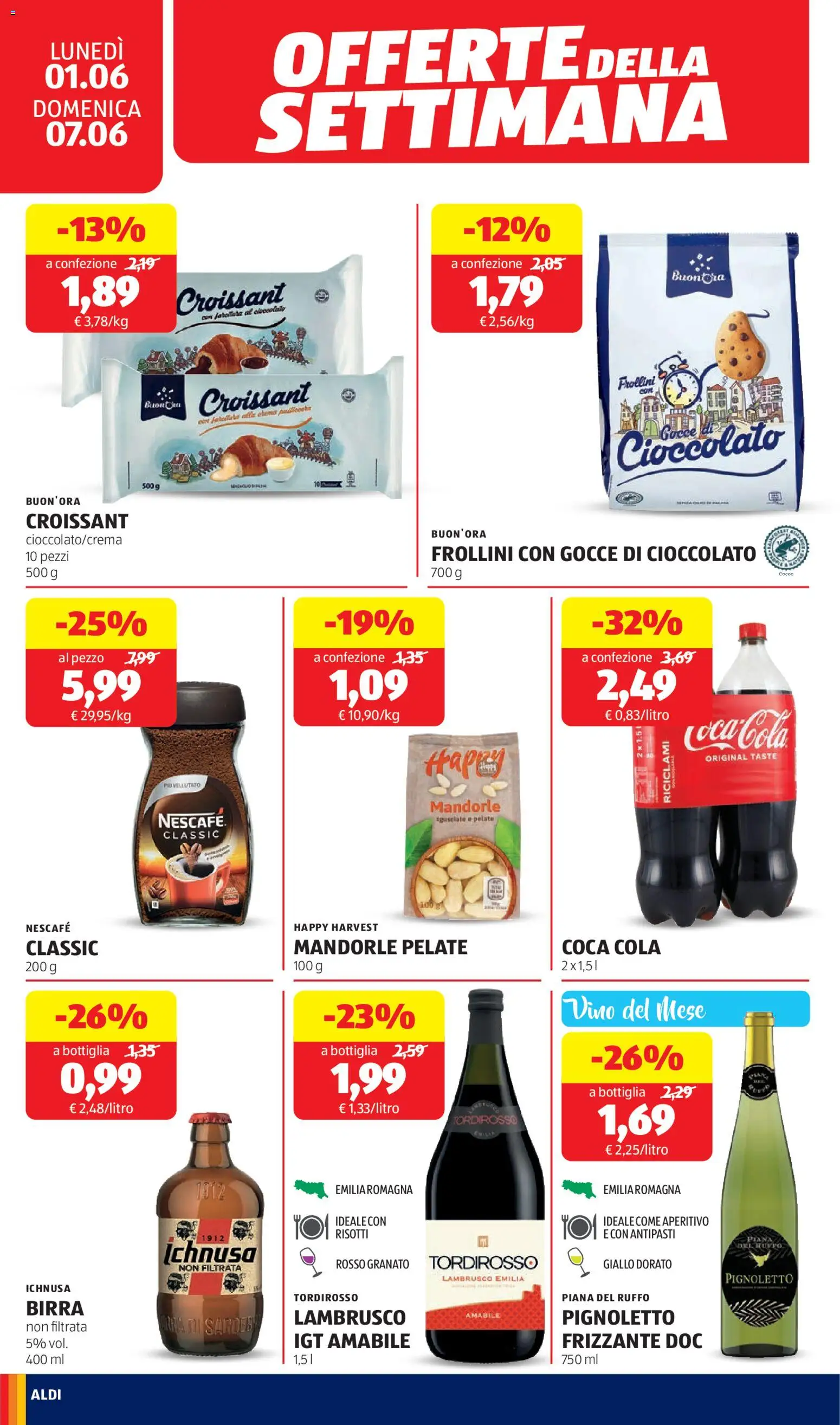 Volantino Aldi del 01.06.2026 | Pagina: 20 | Prodotti: Birra, Mandorle, Bottiglia, Coca Cola