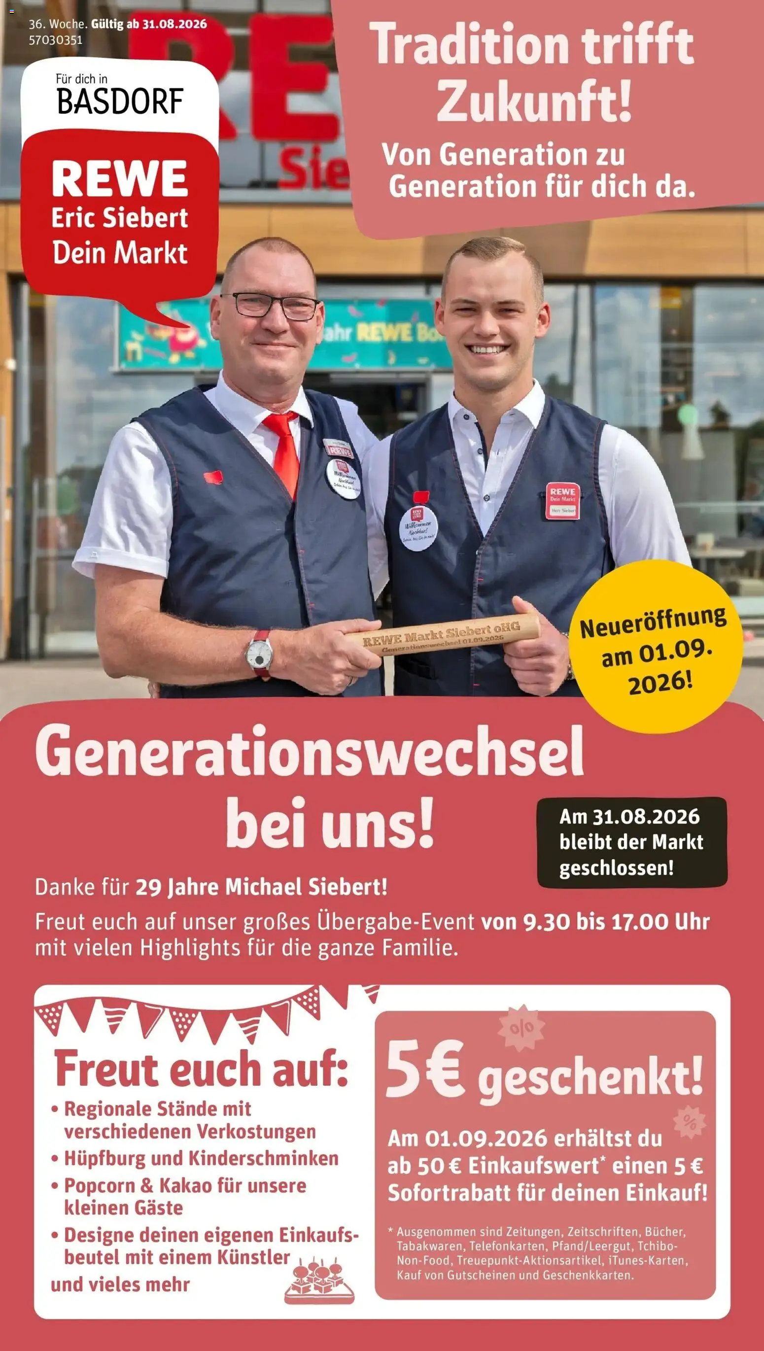 REWE Prospekt ab 31.08.2026 zum Blättern » Angebote | Seite: 1 | Produkte: Popcorn, Uhr