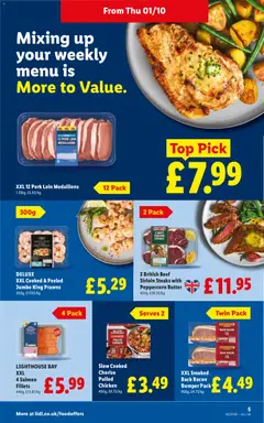Preview of Weekly offers Lidl England valid from 01/10/2026 | Page: 5 | Products: Salmon, Beef sirloin, Prawns, Beef