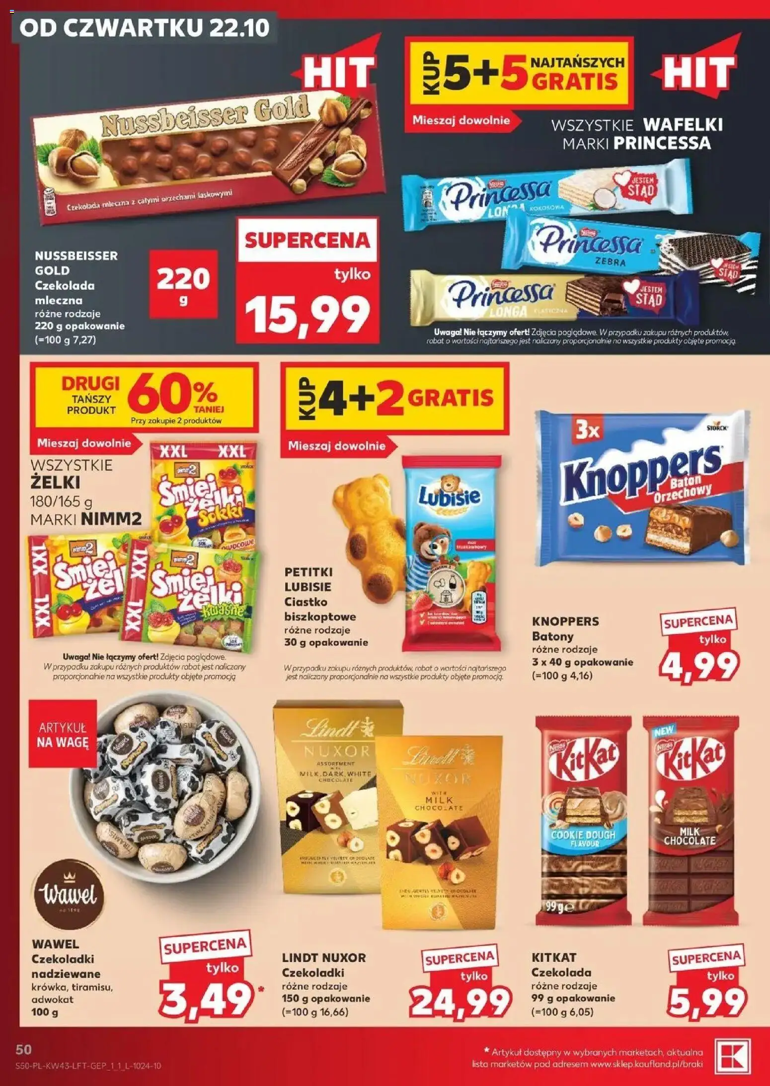 Kaufland aktualna gazetka od 22.10.2026 - od jutra PDF | Strona: 50 | Produkty: Lindt, Czekoladki, Czekolada mleczna, Wafelki