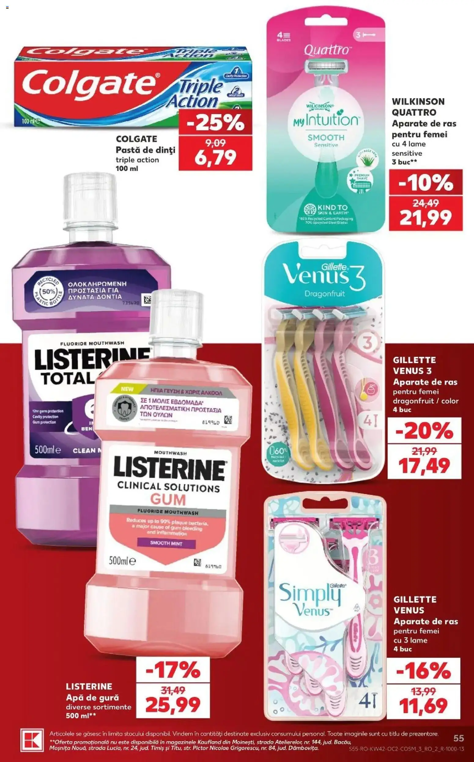 Kaufland Craiova 14.10.2026 - Revista si Oferta | Pagină: 55 | Produse: Clean, Gillette Venus, Pastă de dinți, Apă