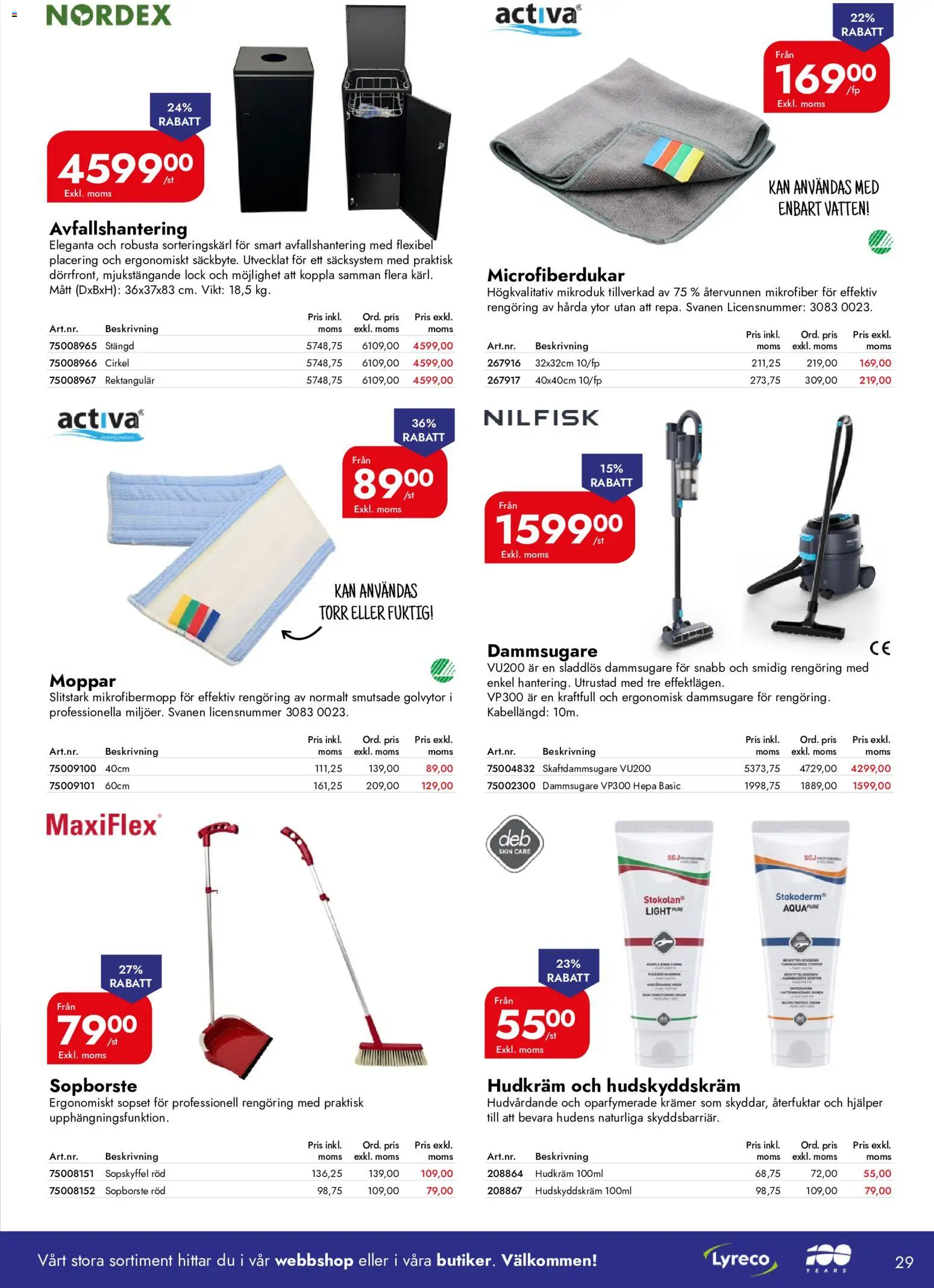 Lyreco reklamblad aktuell från 01/10/2026 | Sida: 29 | Produkter: Lock, Sladdlös dammsugare, Vatten, Skaftdammsugare