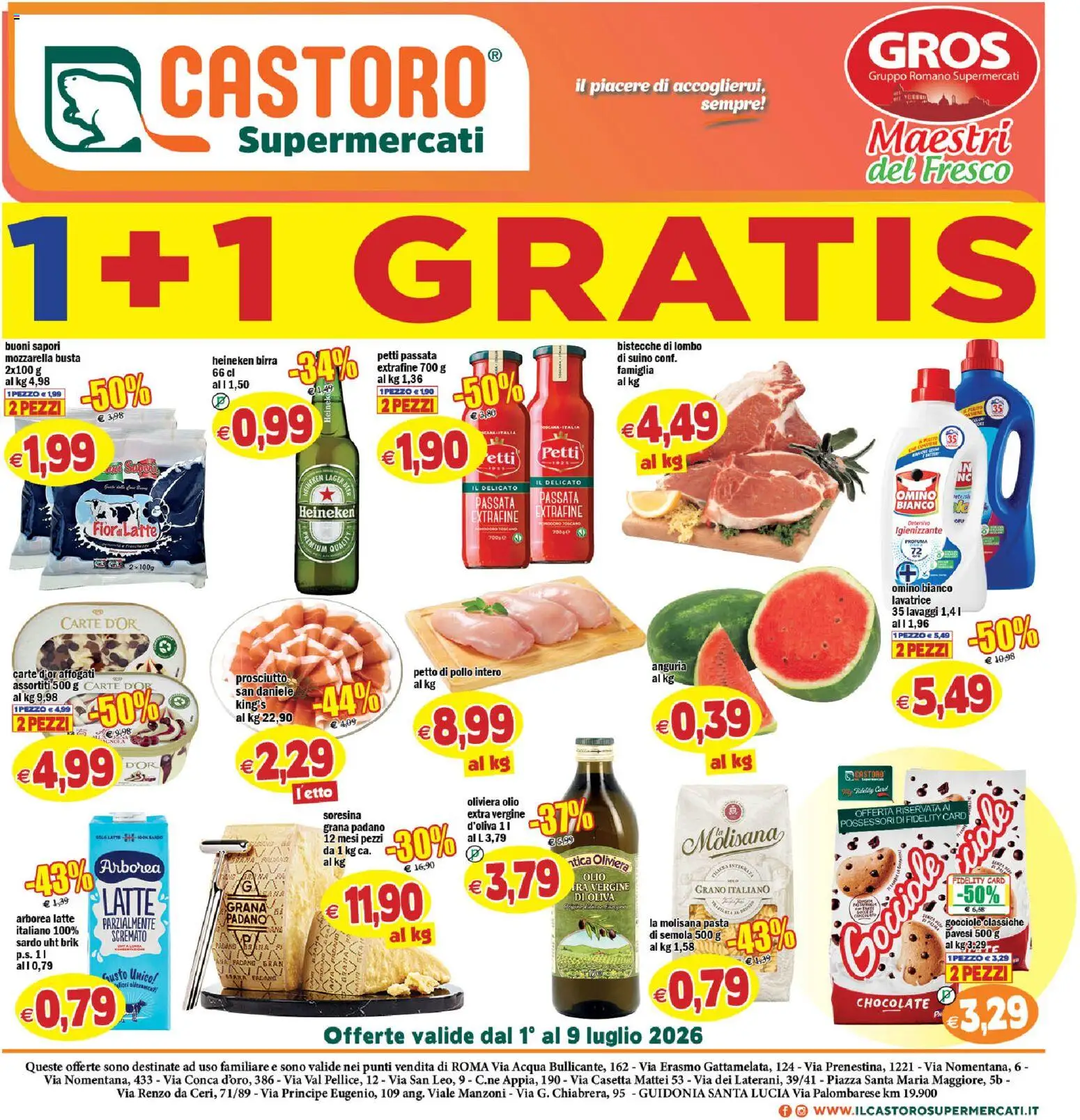 Volantino Il Castoro del 01/07/2026 | Pagina: 1 | Prodotti: Petto di Pollo, Suino, Prosciutto, Grana Padano