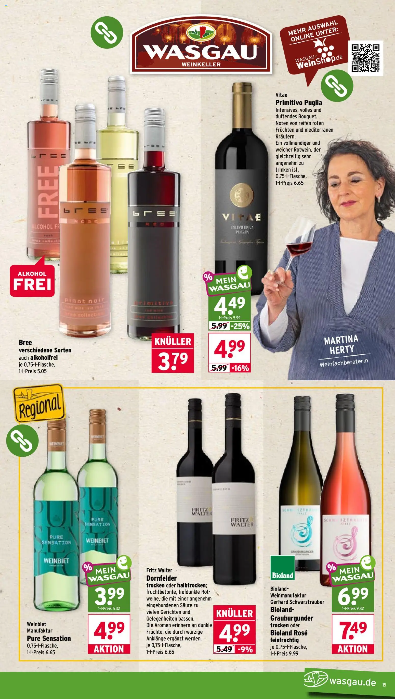 Wasgau Prospekt – gültig ab 19.10.2026 | Seite: 15 | Produkte: Bree, Alkohol