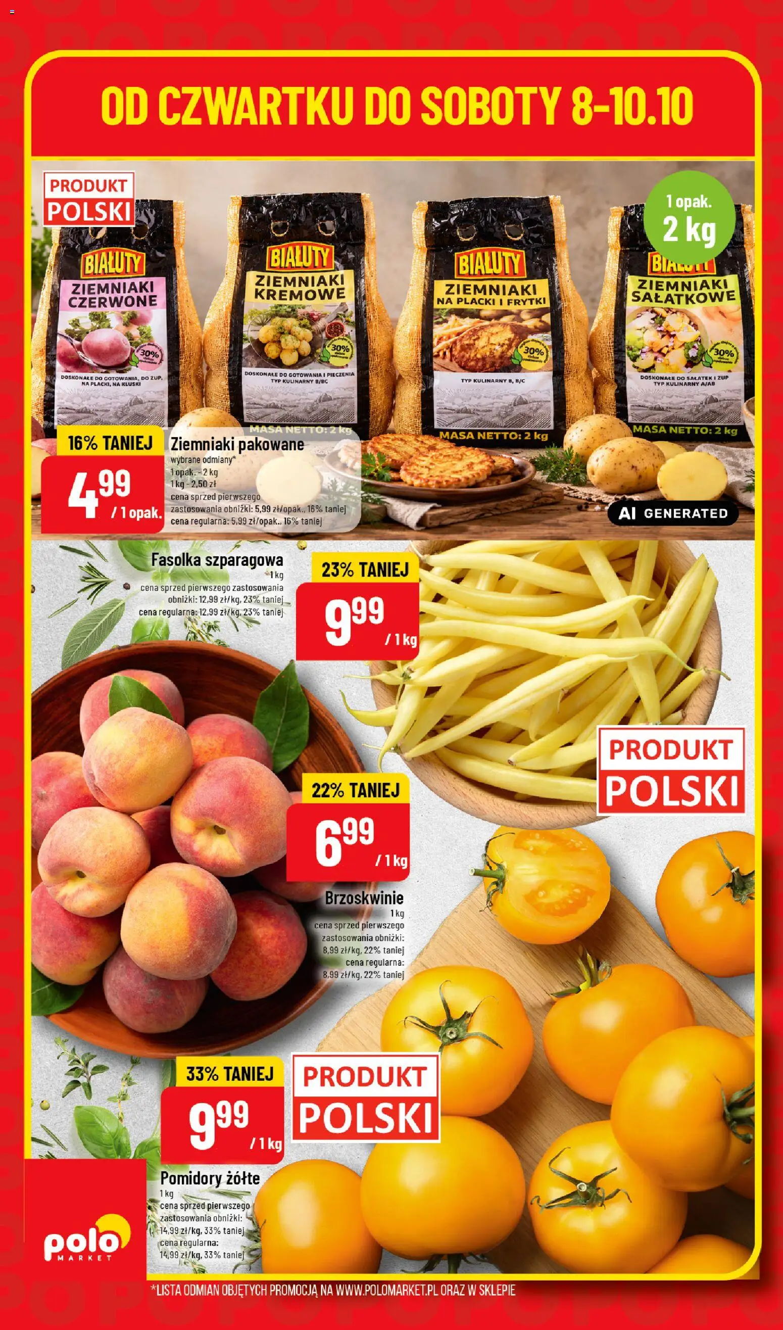 Nowa POLOmarket gazetka od jutra 08.10.2026 | Strona: 2 | Produkty: Fasolka szparagowa, Pomidory, Frytki, Kluski