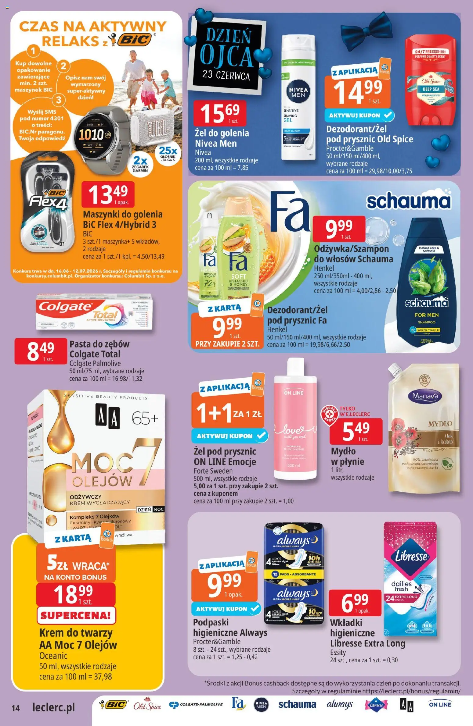 E.Leclerc gazetka - Zielona Góra od 16.06.2026 | Strona: 14 | Produkty: Karta, Podpaski, Maszynki do golenia, Pasta do zębów