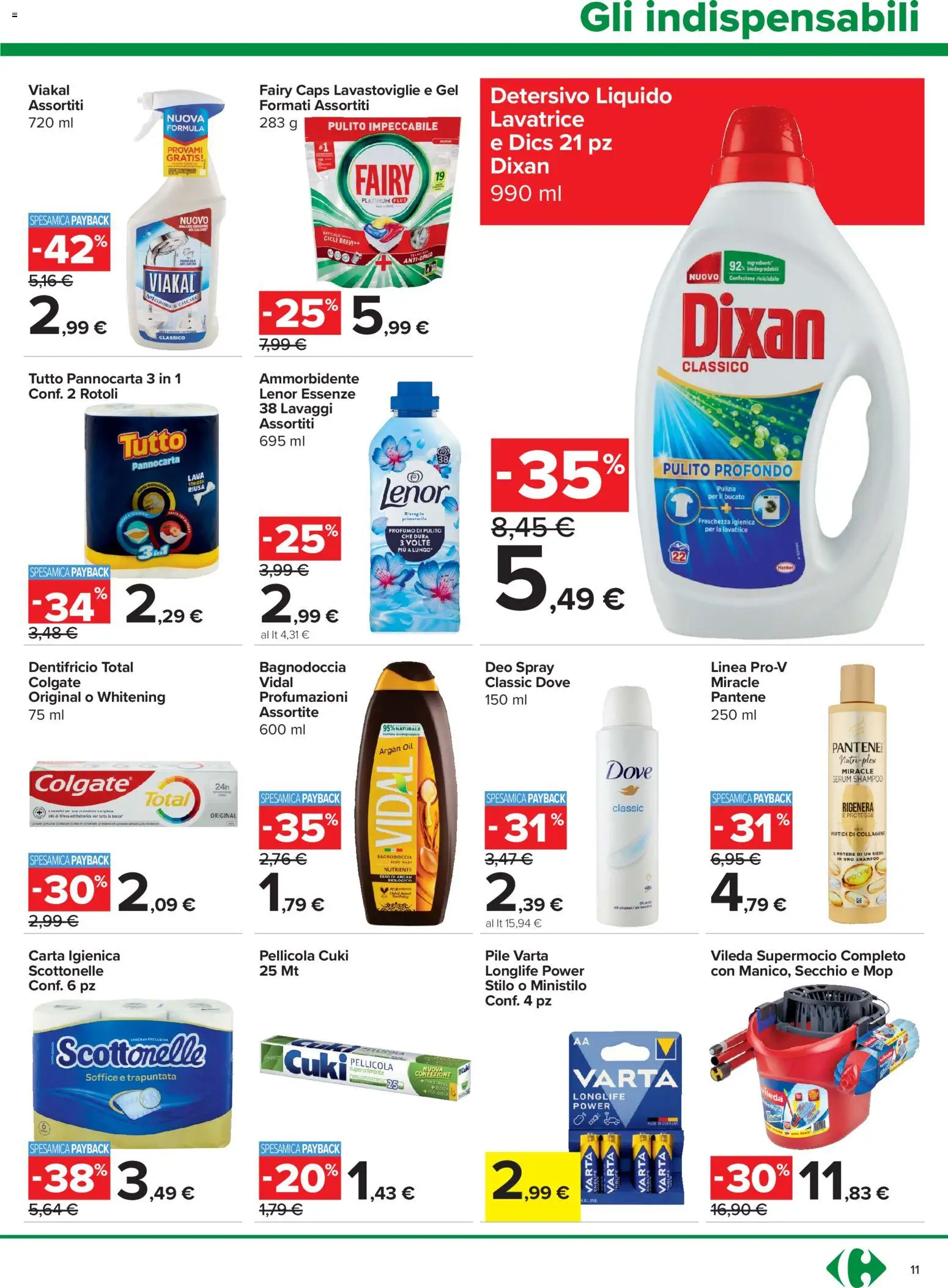 Volantino Carrefour del 16/07/2026 | Pagina: 11 | Prodotti: Pile, Shampoo, Dentifricio, Ammorbidente
