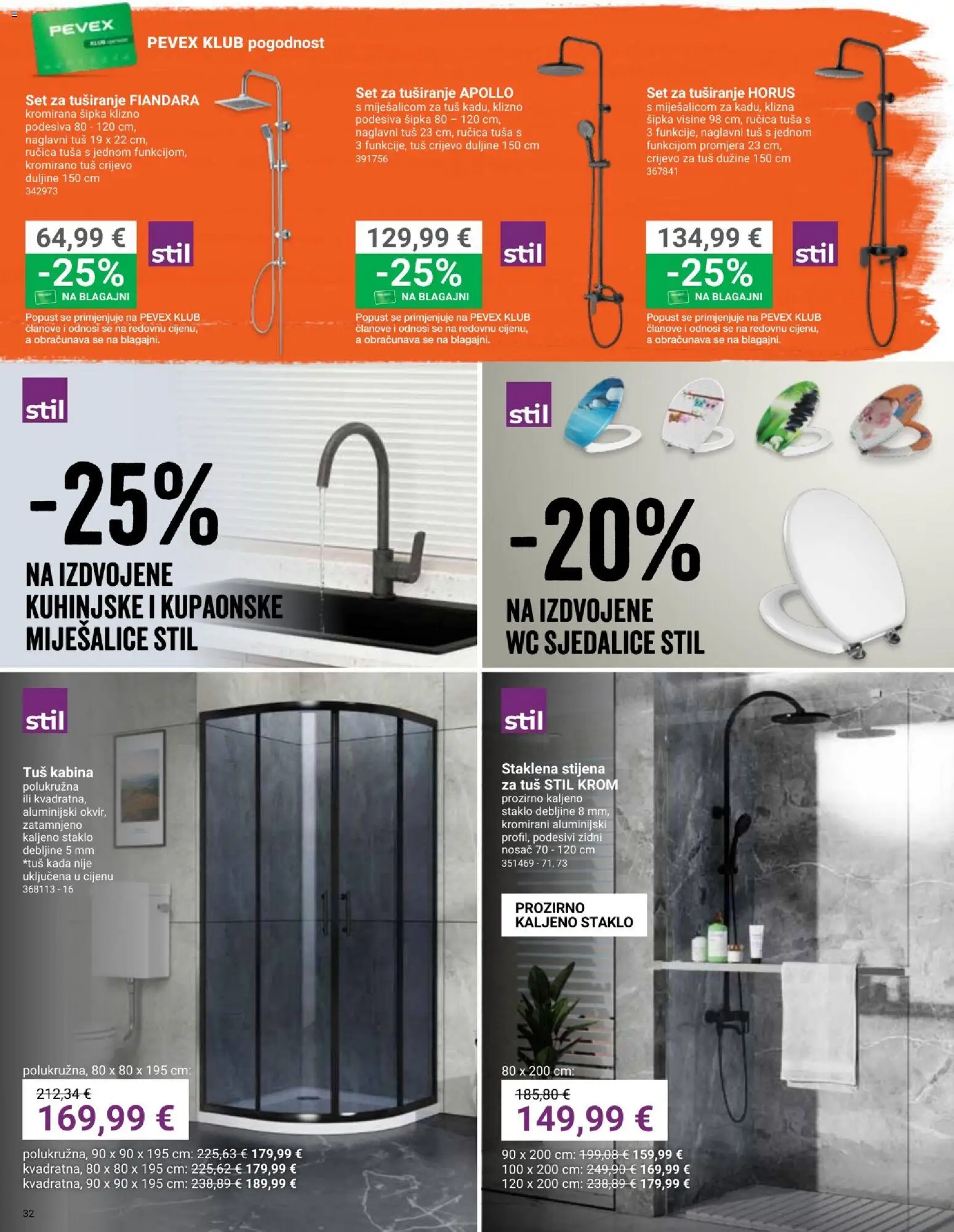 Pevex katalog | vrijedi od 03.04.2026 | Stranica: 32 | Proizvodi: Tuš, Tuš kabina, Ručica tuša