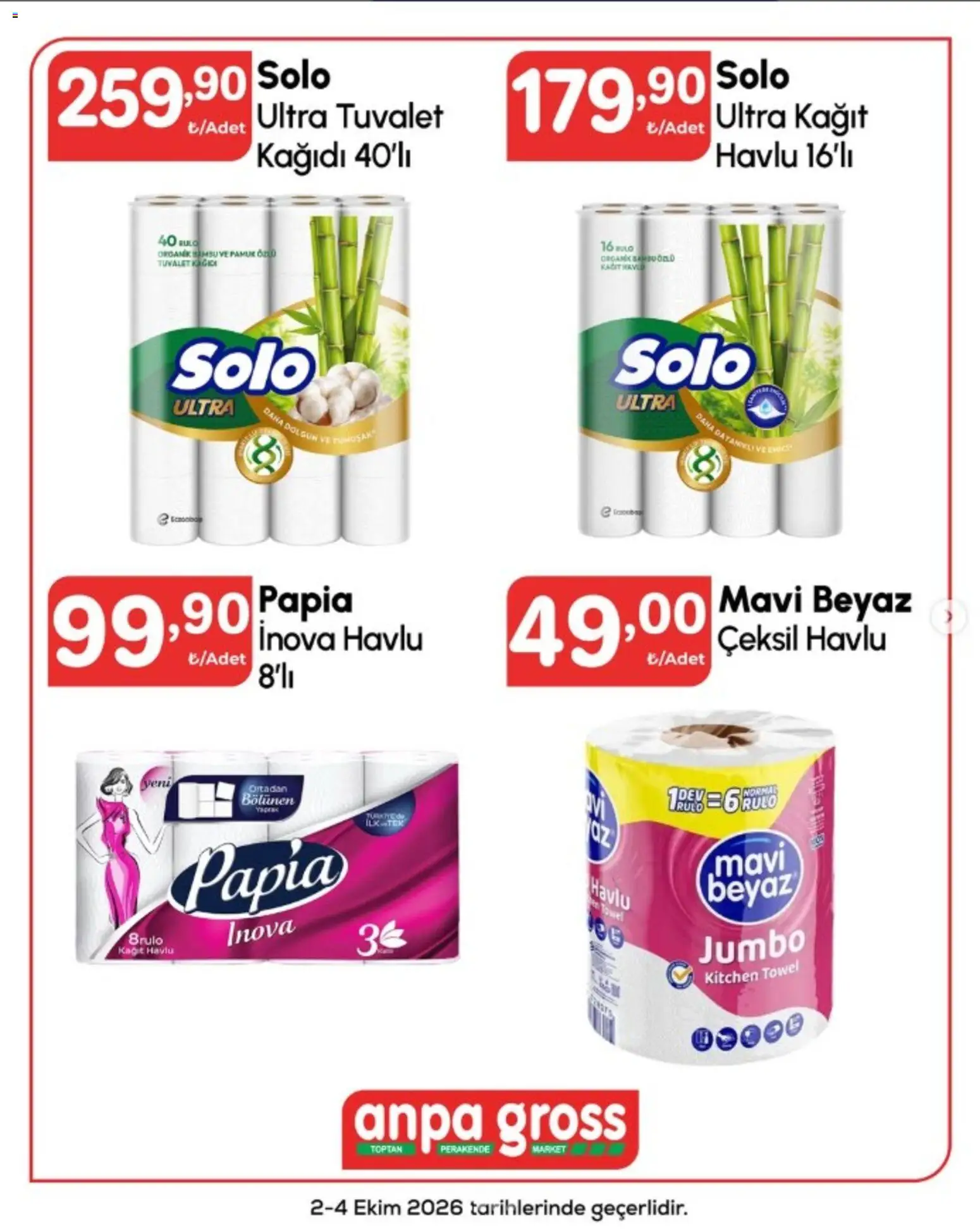 Anpa Gross Katalog - 02 Ekim 2026 tarihinden itibaren geçerlidir | Sayfa: 4 | Ürünler: Tuvalet, Kağıt havlu, Tuvalet kağıdı