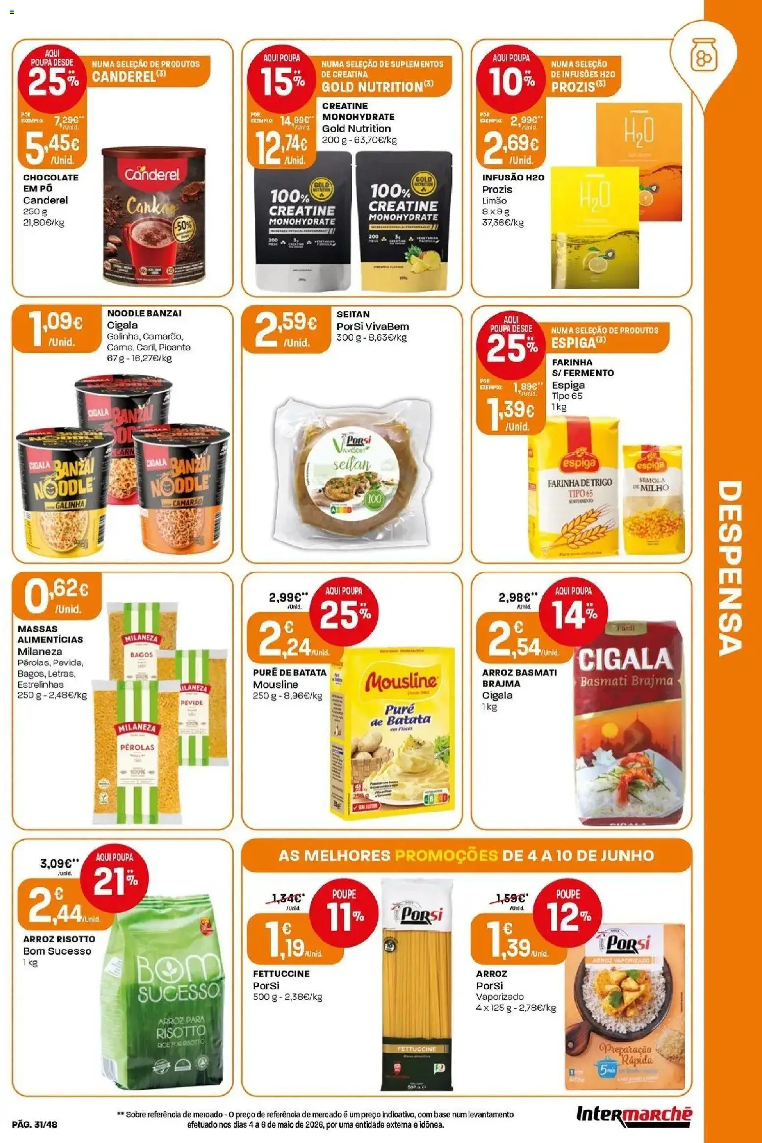 Intermarché - Isto é que são preços BAIXOS! │ válido de 04/06/2026 | Página: 31 | Produtos: Farinha de trigo, Base, Creatina, Chocolate