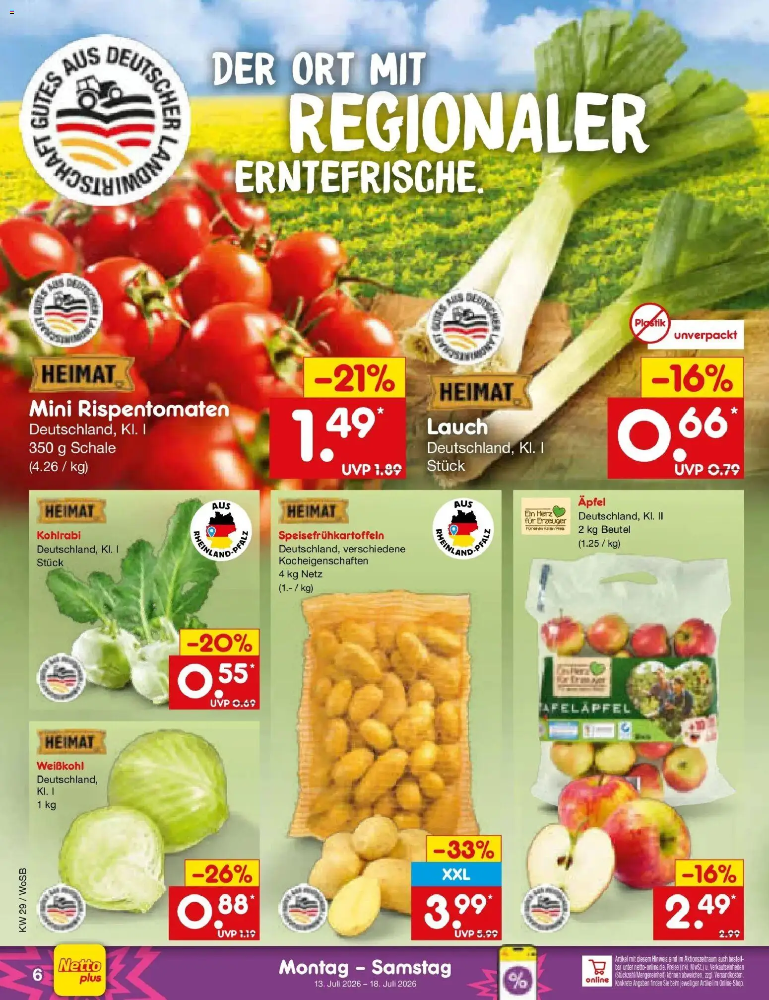 Netto Marken-Discount Prospekt Ludwigshafen-Edigheim – gültig ab 13.07.2026 | Seite: 6 | Produkte: Kohlrabi, Äpfel, Lauch