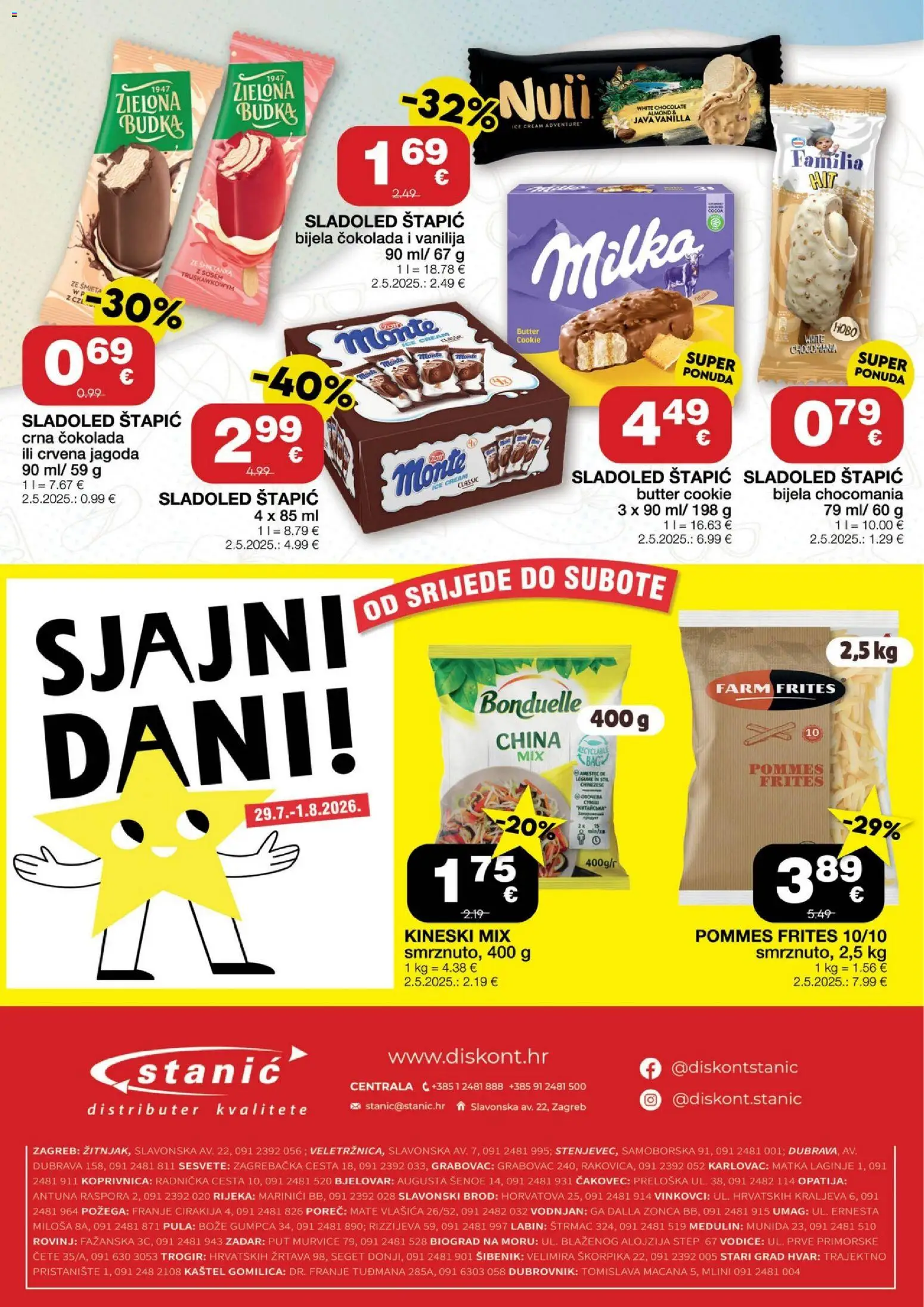 Stanić Diskont katalog | vrijedi od 23.07.2026 | Stranica: 16 | Proizvodi: Pommes frites, Čokolada, Sladoled, Milka