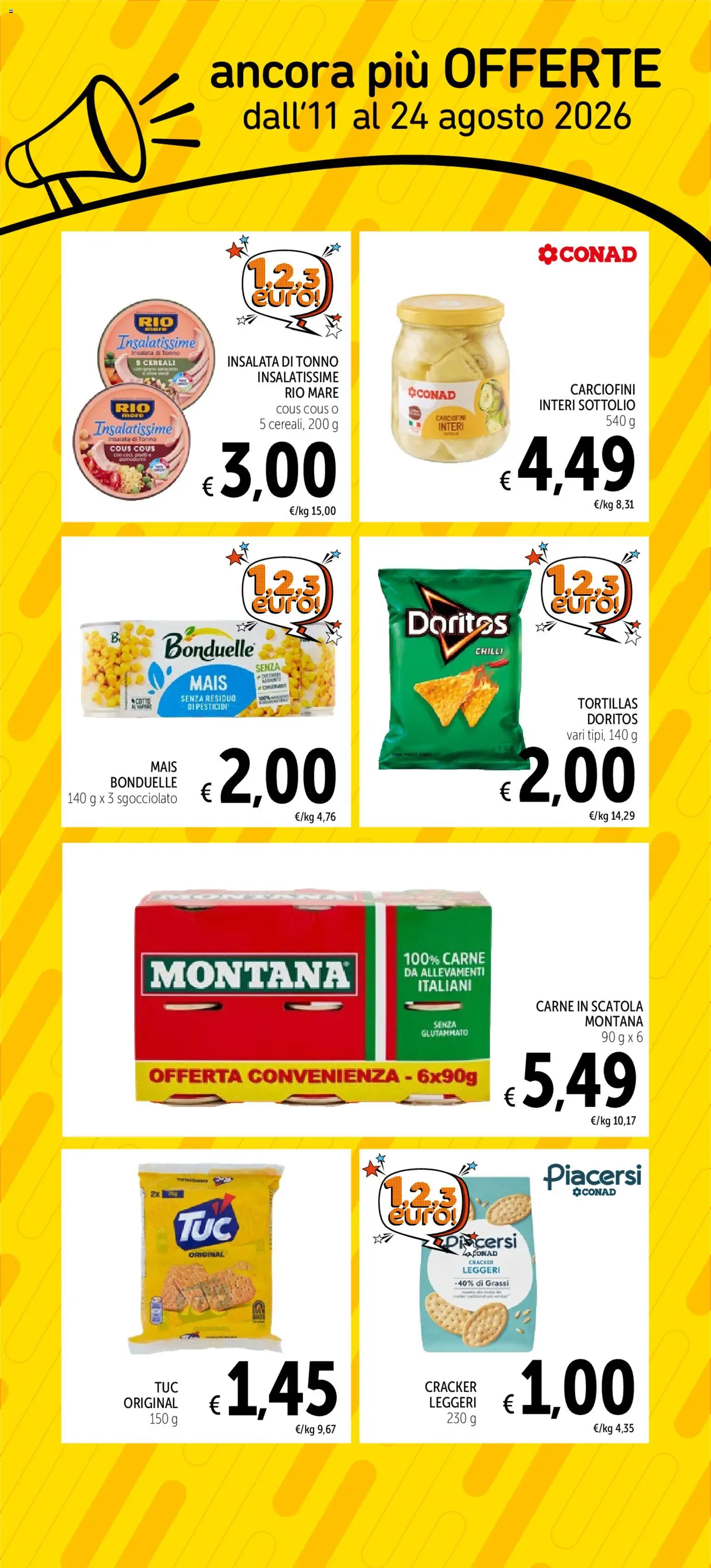 Volantino Spazio Conad del 11/08/2026 | Pagina: 4 | Prodotti: Cereali, Cracker, Cous cous, Tortillas
