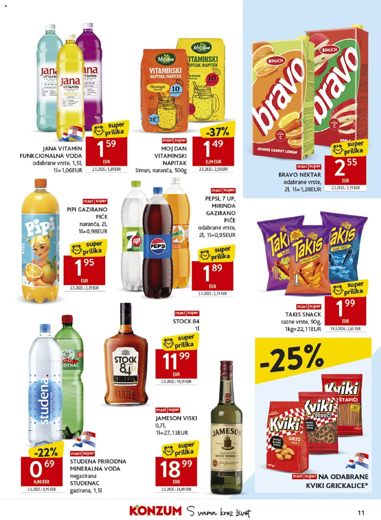 Konzum HR akciós ujság - amely érvényes a következő dátumtól: 2026.07.15. | Oldal: 11 | Termékek: Jana, Jameson, Irish whiskey, Rauch