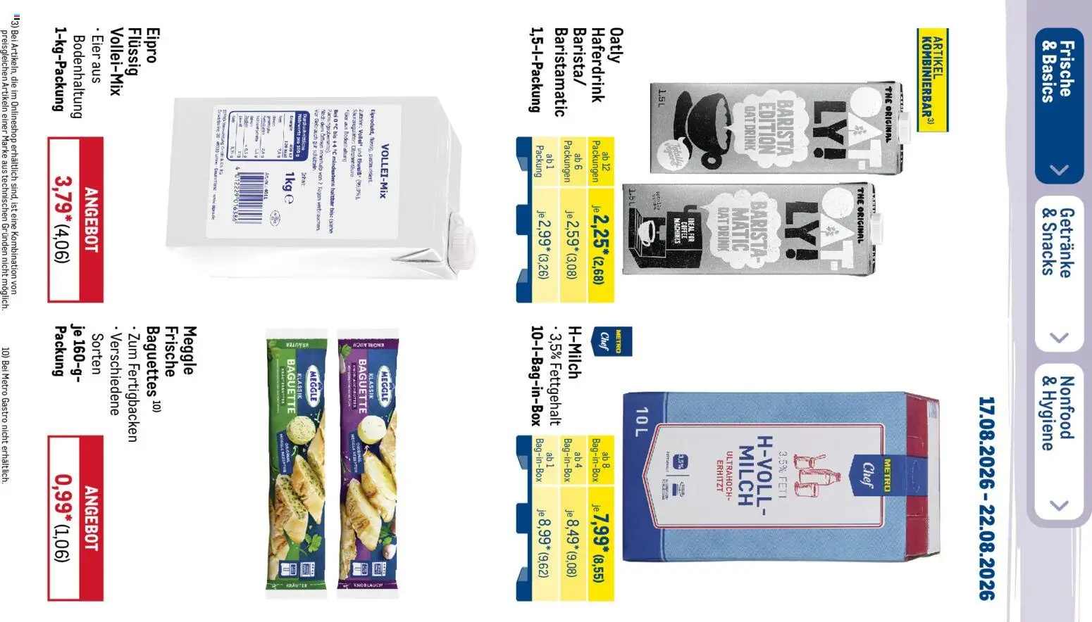 Metro NonFood-Angebote – gültig ab 17.08.2026 | Seite: 47 | Produkte: Milch, Eier, Baguette, Oatly
