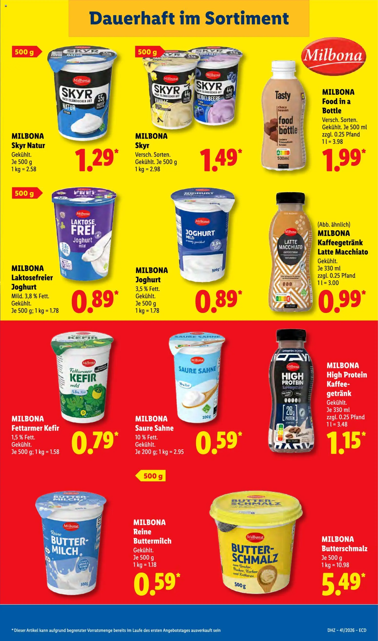 Lidl Německo leták od 05.10.2026 | Strana: 19 | Produkty: Kefír, Milbona, Skyr, Protein