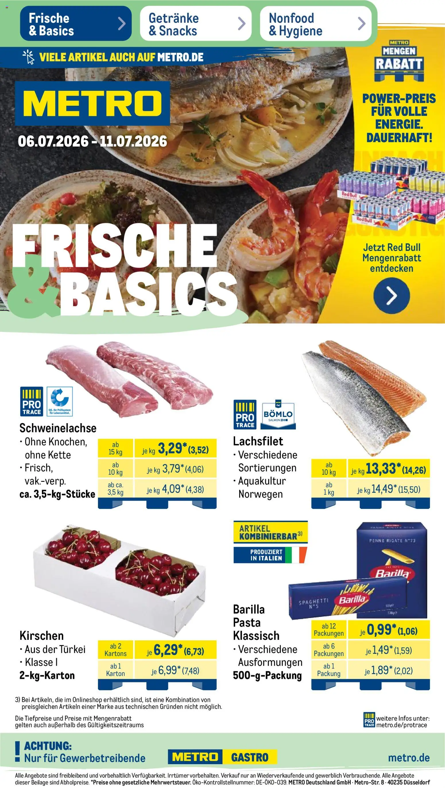 Metro Prospekt – gültig ab 06.07.2026 | Seite: 1 | Produkte: Red bull, Barilla, Kirschen, Pasta