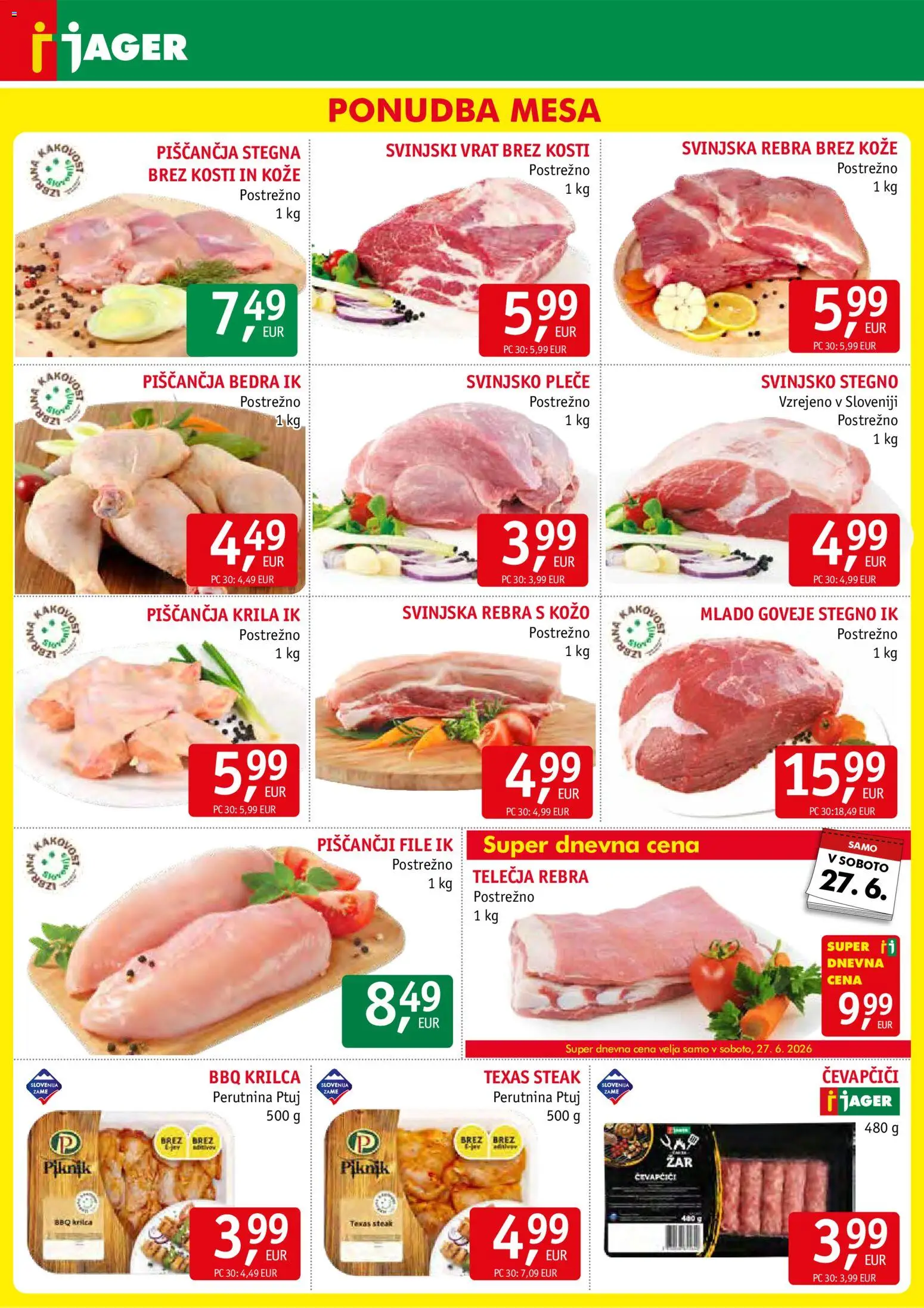 Novi Jager katalog ponudbe – veljaven od 24.06.2026 | Stran: 3 | Izdelki: Čevapčiči, Piščančja bedra, Piščančja krila