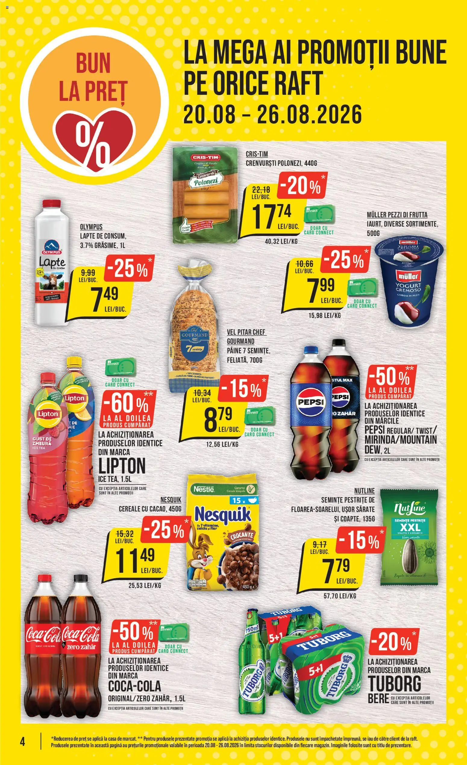 Noul catalog Mega Image – valabil de la 20.08.2026 | Pagină: 4 | Produse: Zero, Aplică, Coca cola, Lapte