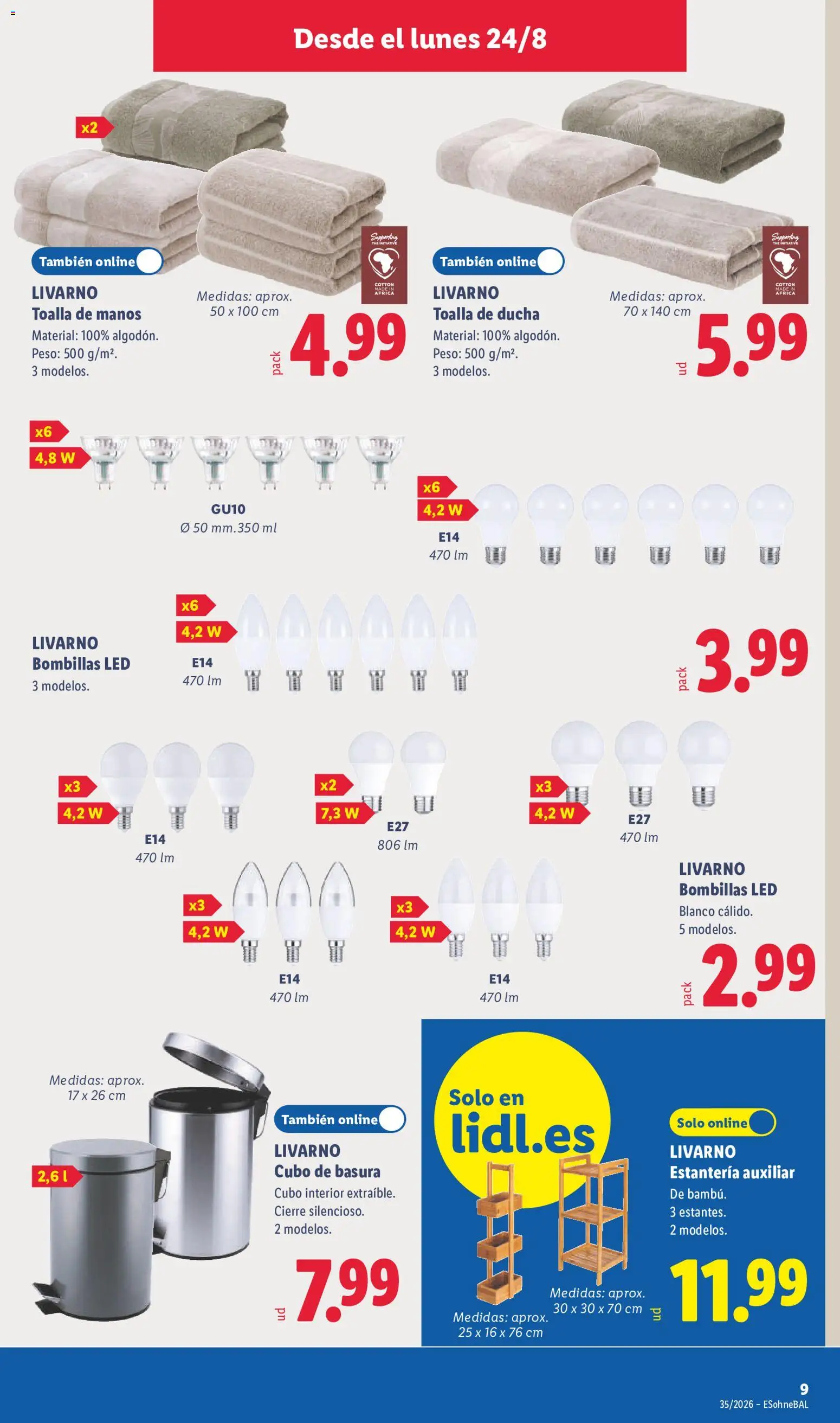 Lidl folleto de bazar │ válido desde el 24/08/2026 | Página: 17 | Productos: Estantería, Peso, Cubo de basura, Ducha