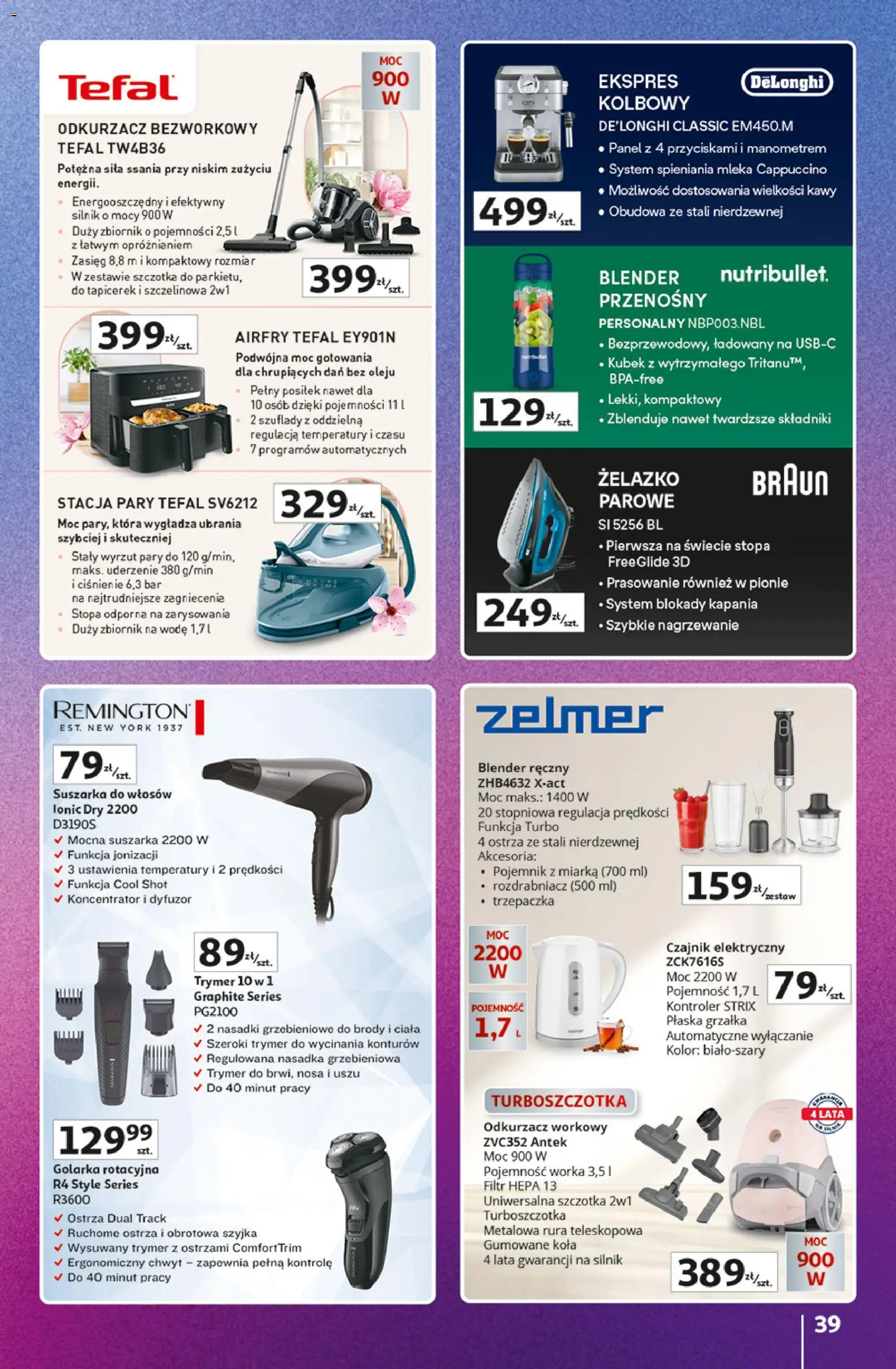 Auchan gazetka - Znane Marki Hipermarket od 11.06.2026 | Strona: 39 | Produkty: Suszarka, Odkurzacz, Golarka, Blender