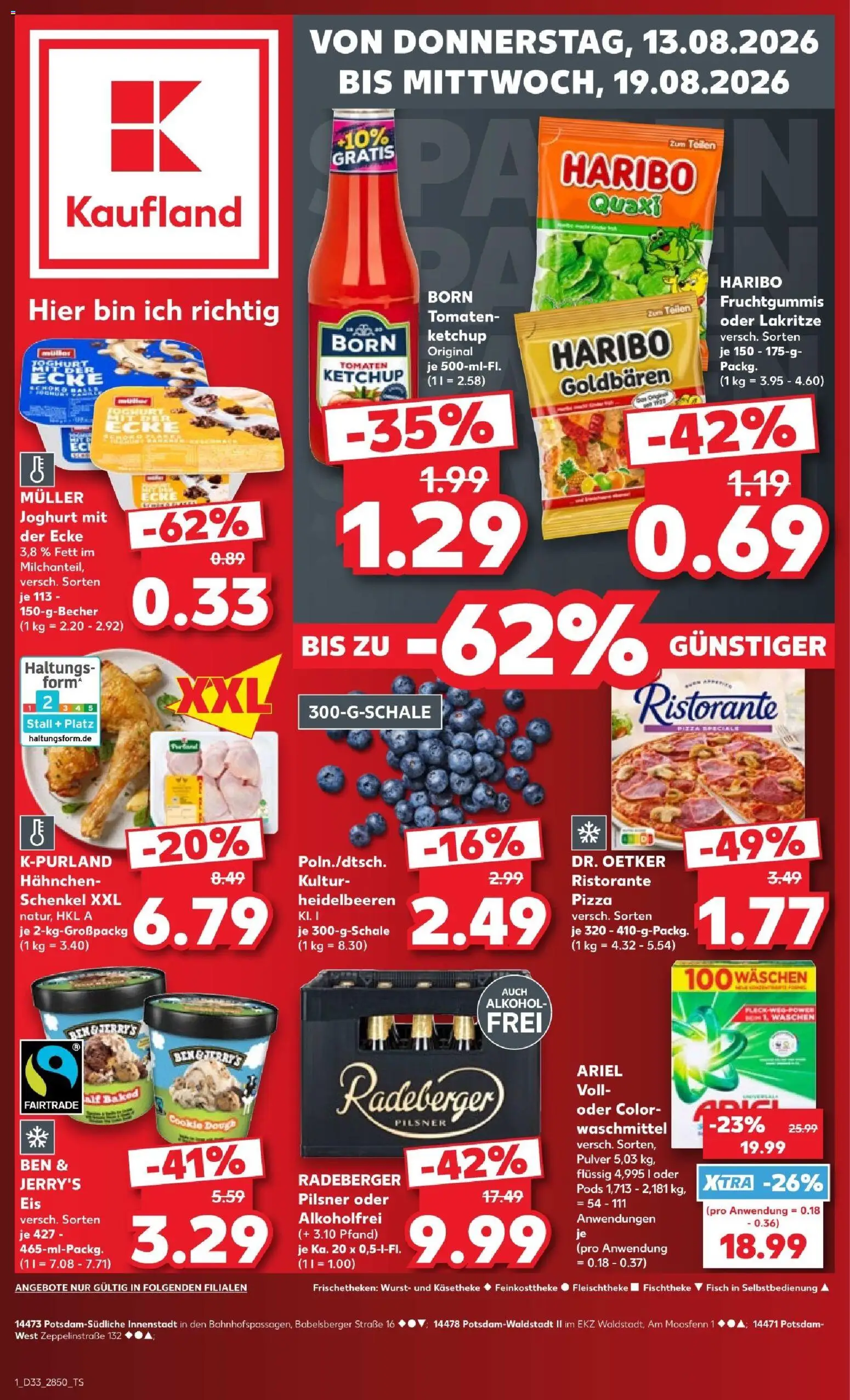 Kaufland Prospekt Potsdam – gültig ab 13.08.2026 | Seite: 1 | Produkte: Ben & Jerry's, Fisch, Pizza, Ketchup