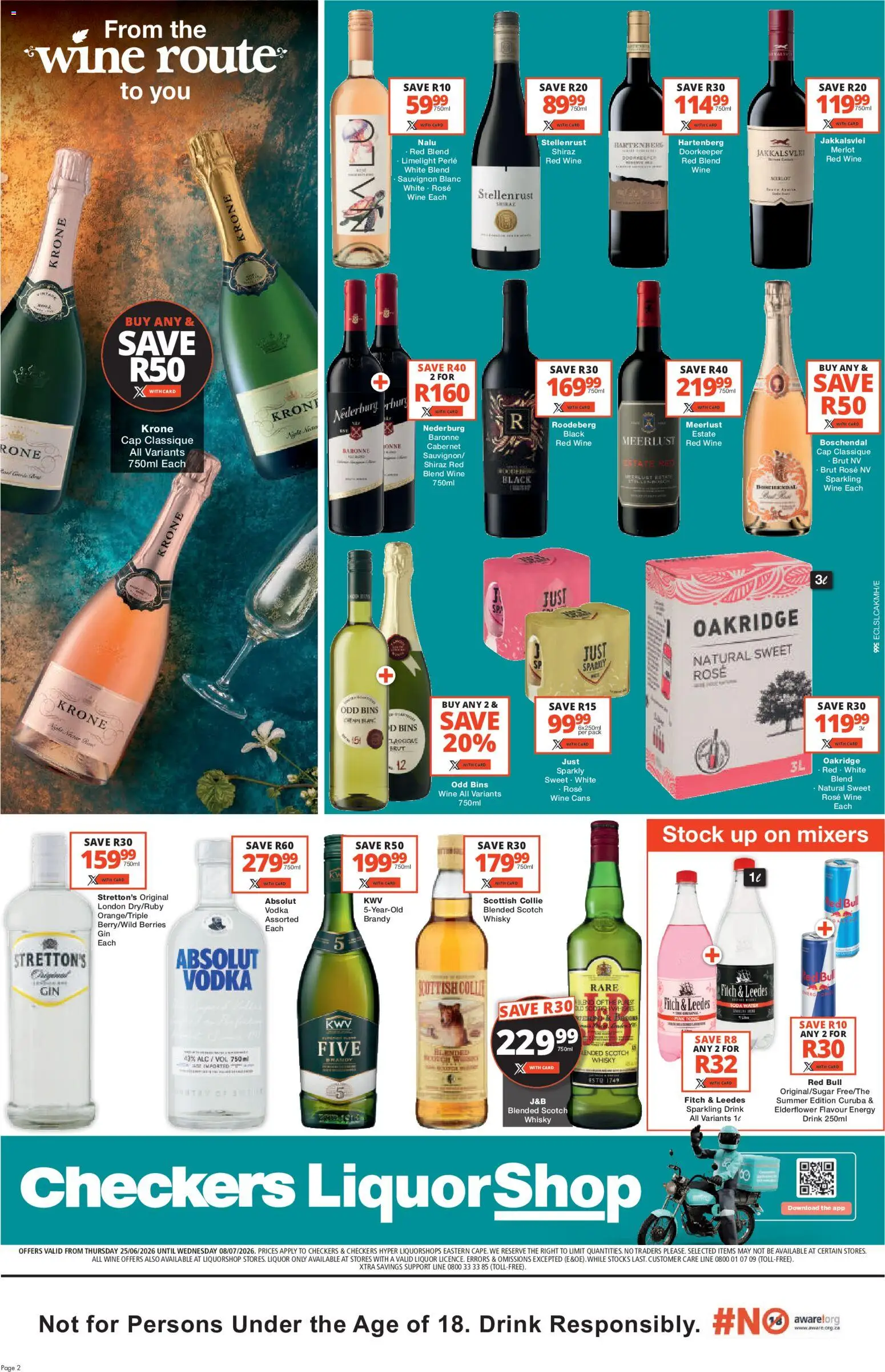New Checkers catalogue – valid from 25/06/2026 | Page: 2 | Products: Brandy, Tonic, Vodka, Stock