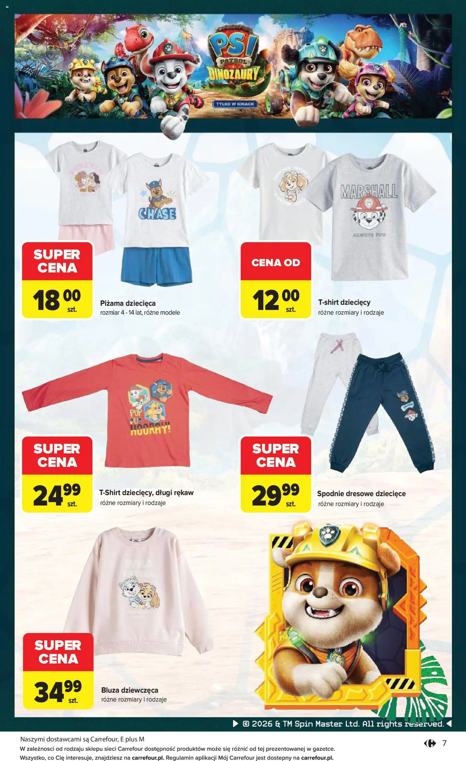 Carrefour gazetka - Psi Patrol i dinozaury od 30.07.2026 | Strona: 7 | Produkty: Spodnie, Piżama