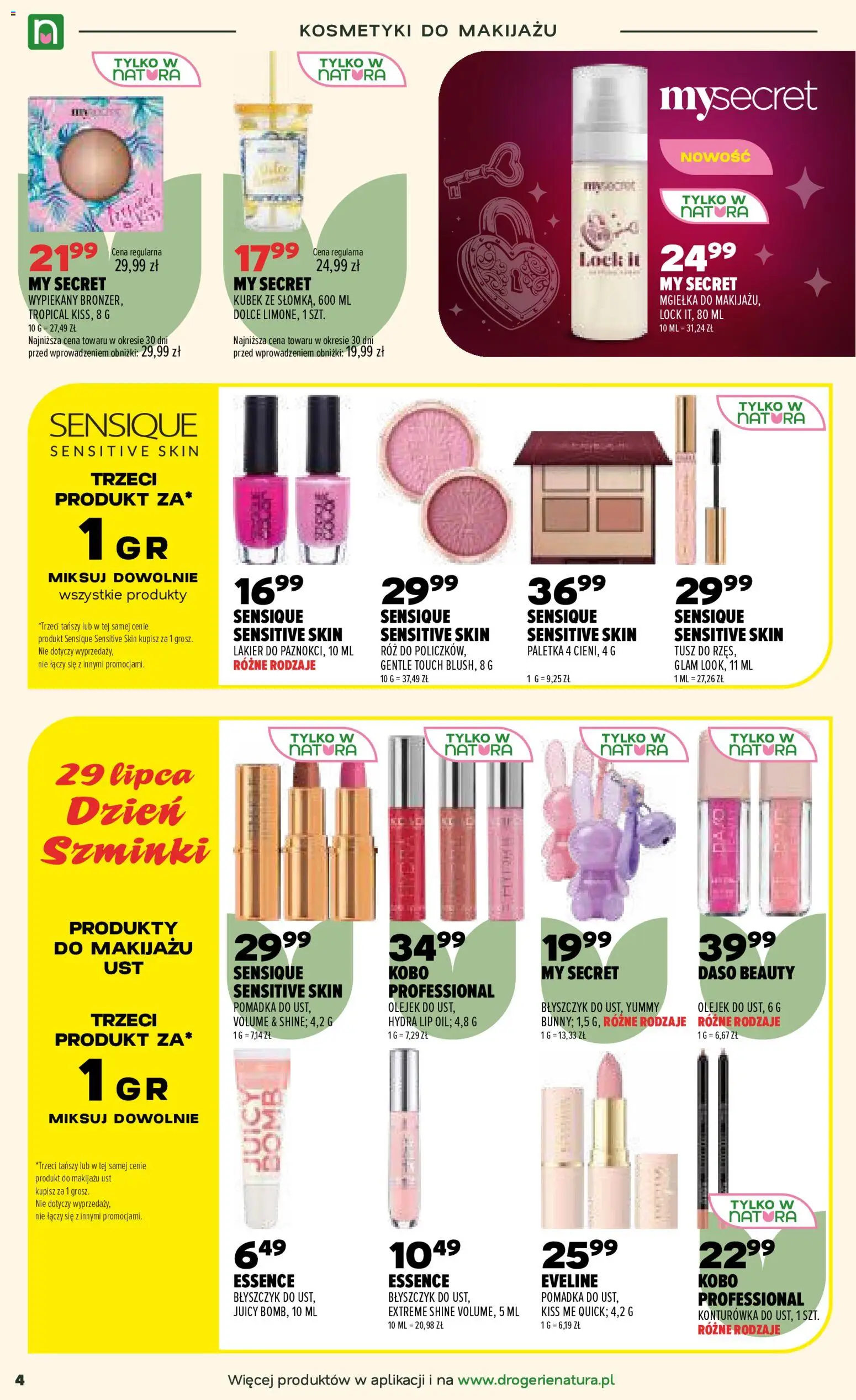 Drogerie Natura gazetka od 21.07.2026 | Strona: 4 | Produkty: Kosmetyki, Pomadka, Róż, Błyszczyk