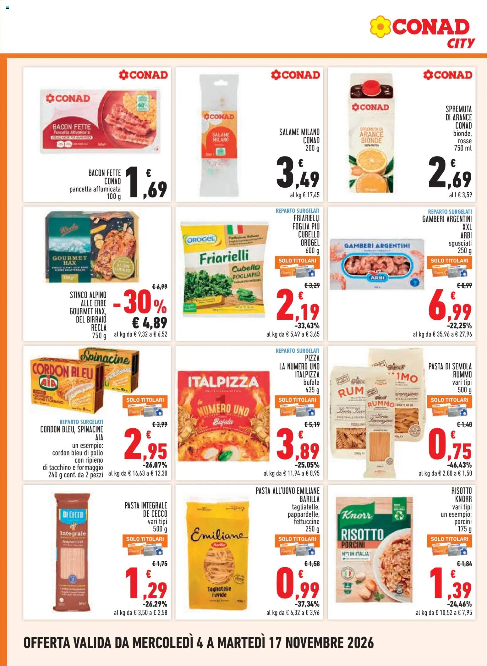 Volantino Conad del 04/11/2026 | Pagina: 8 | Prodotti: Erbe, Pollo, Gamberi, Fettuccine