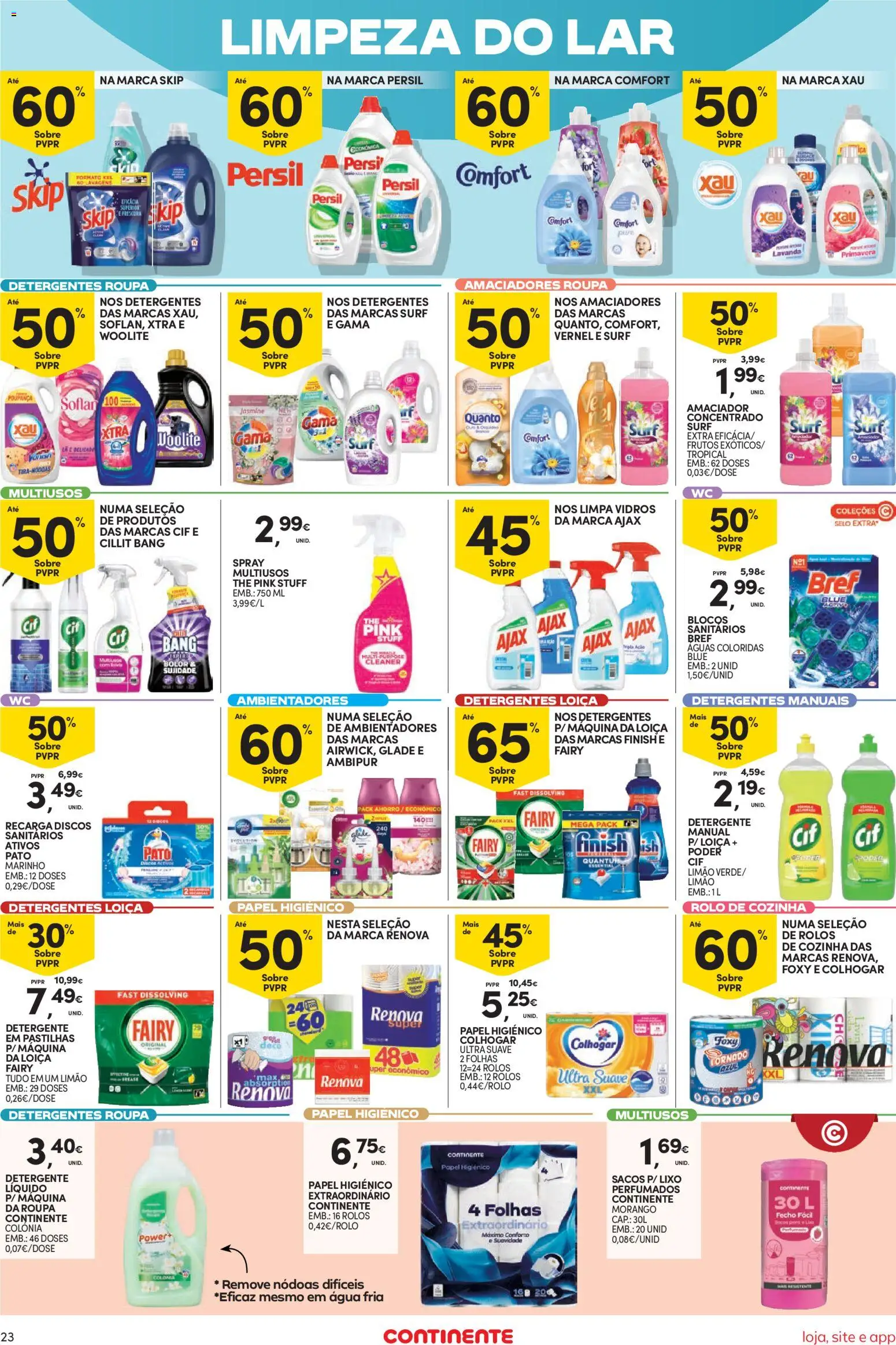 Continente Semanal Continente Bom Dia │ válido de 18/08/2026 | Página: 23 | Produtos: Agua, Detergente, Limpa vidros, Persil