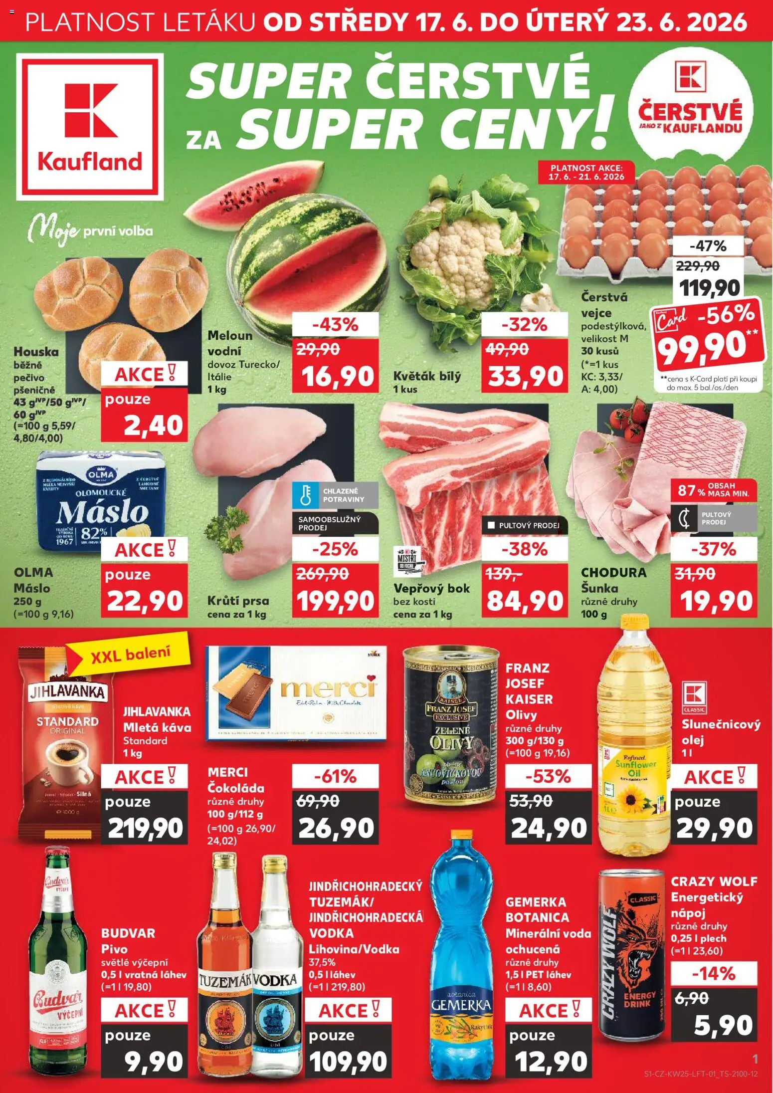 Kaufland leták - Liberec od 17.06.2026 | Strana: 1 | Produkty: Vejce, Olej, Pečivo, Mletá káva