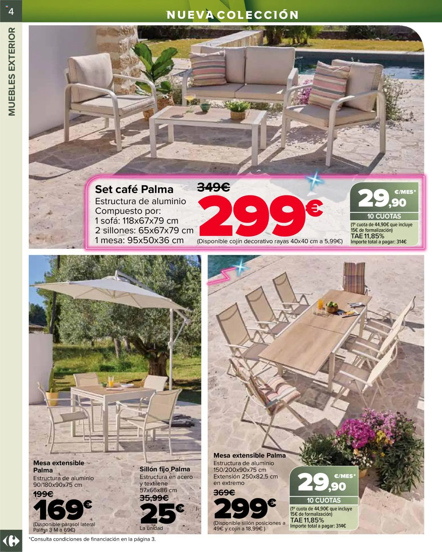 Carrefour Jardin │ válido desde el 14.04.2026 | Página: 4 | Productos: Mesa extensible, Café, Sillón, Mesa