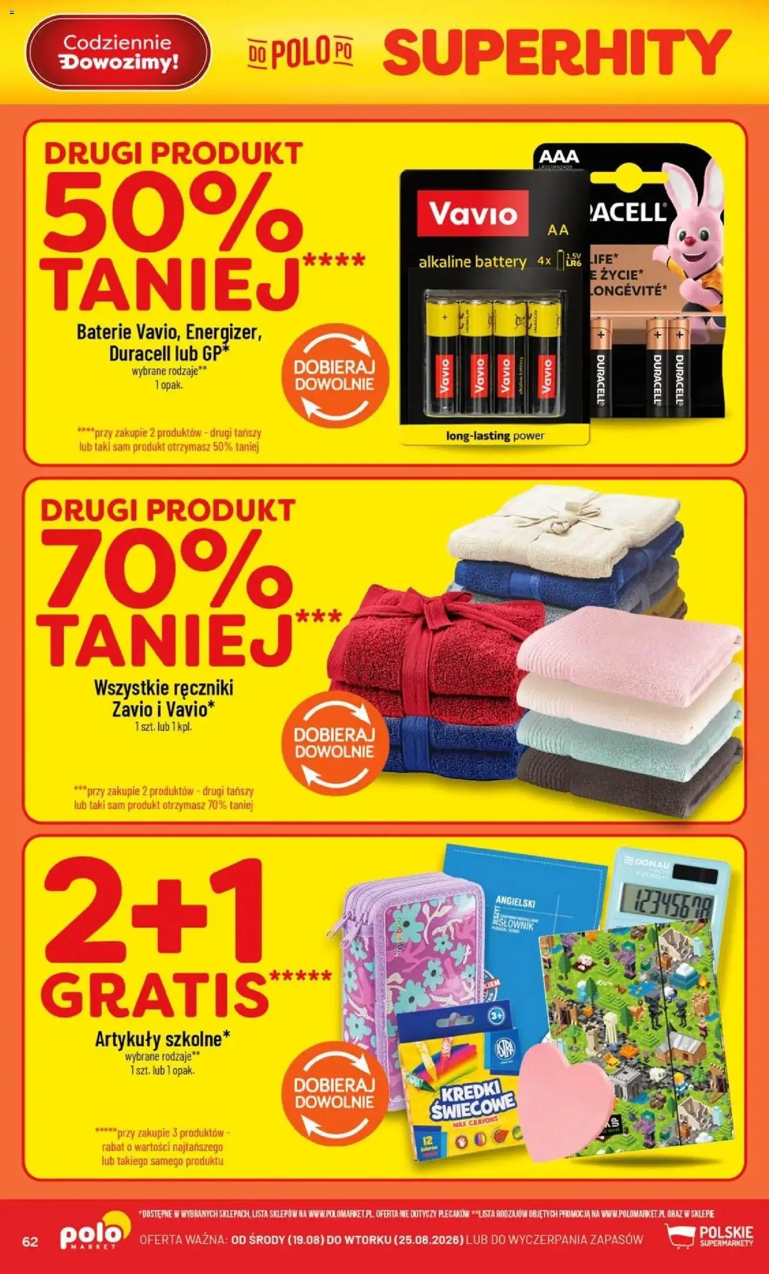Nowa POLOmarket gazetka od jutra 19.08.2026 | Strona: 62 | Produkty: Baterie, Kredki