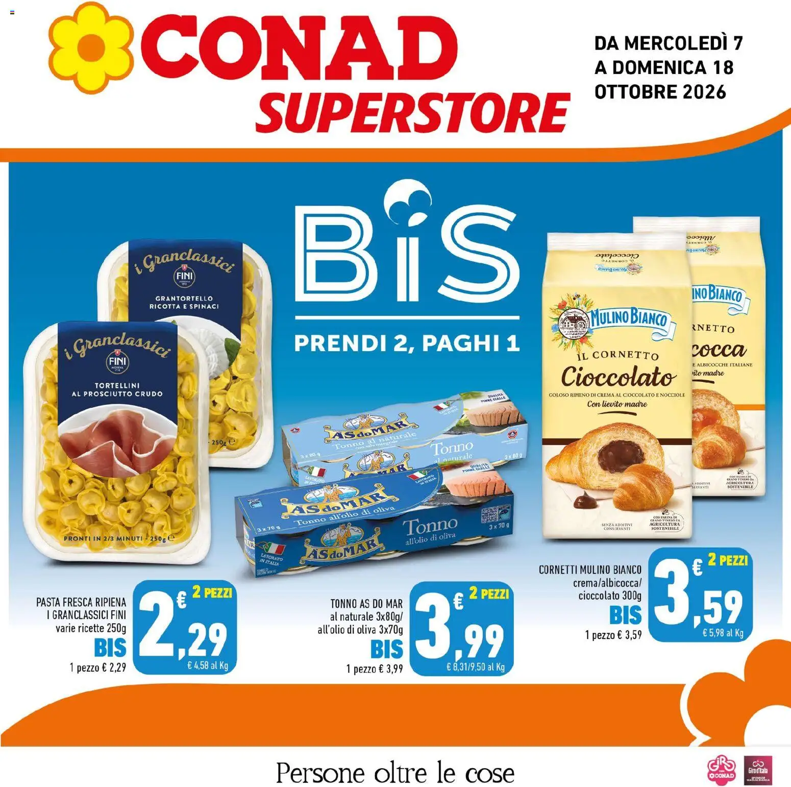 Volantino Conad del 07/10/2026 | Pagina: 1 | Prodotti: Prosciutto Crudo, Farina, Spinaci, Tonno al naturale