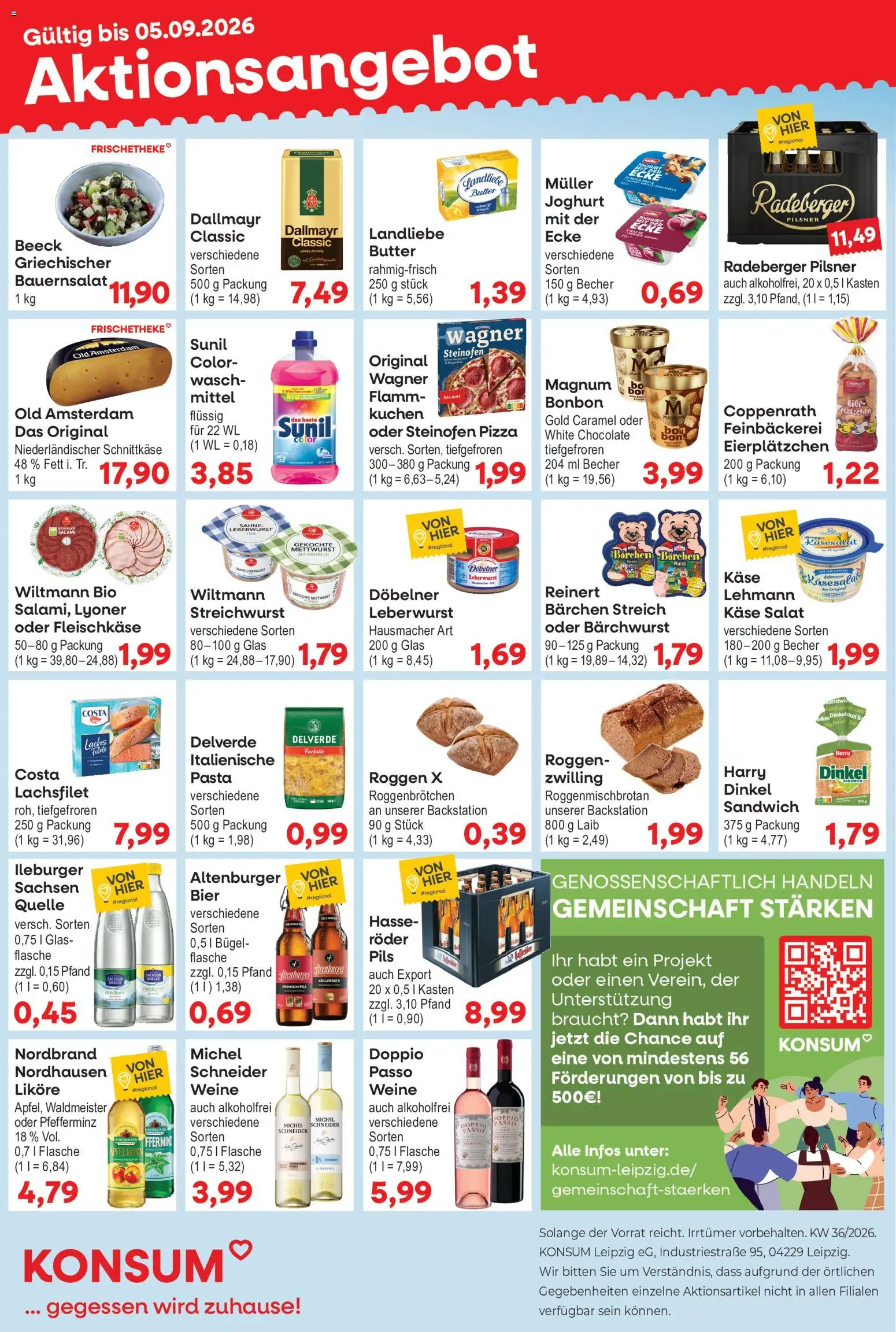 KONSUM Leipzig Prospekt – gültig ab 31.08.2026 | Seite: 1 | Produkte: Pils, Lachs, Pizza, Salat