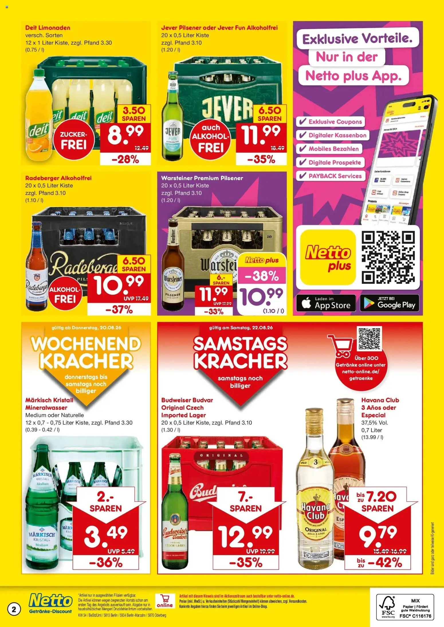 Netto Marken-Discount Prospekt Berlin (ab 17.08.2026) » Angebote | Seite: 2 | Produkte: Mineralwasser, Alkohol, Zucker, Warsteiner