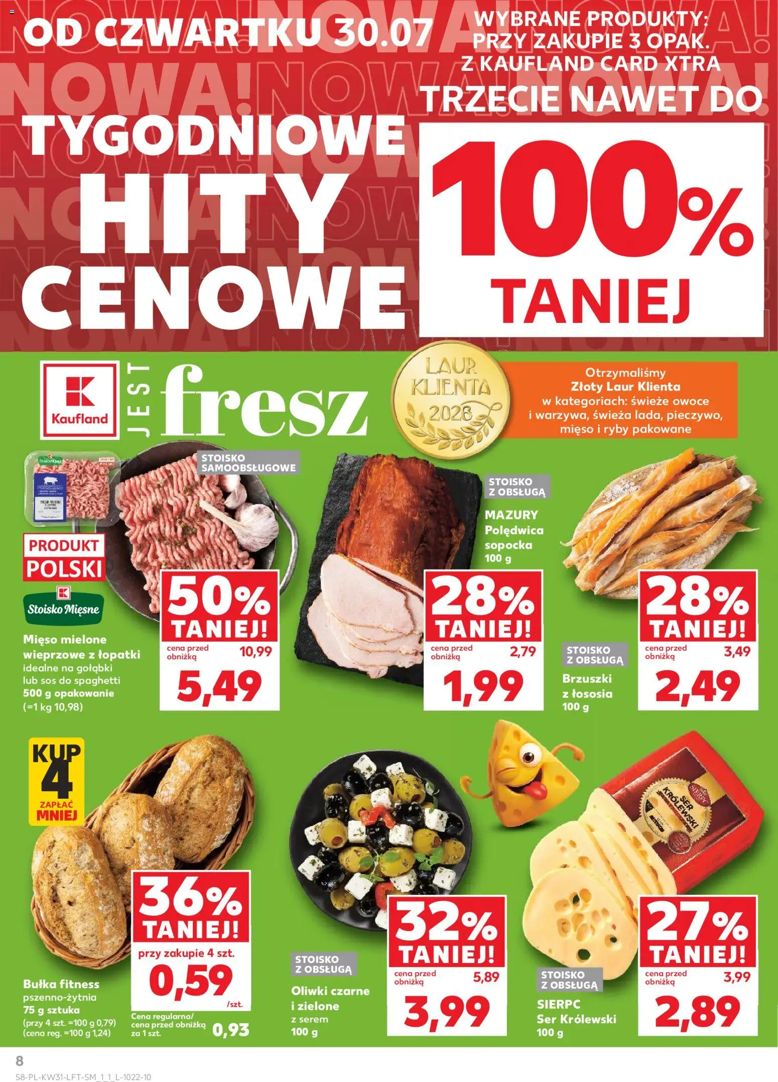 Kaufland gazetka od 30.07.2026 | Strona: 8 | Produkty: Gołąbki, Mięso, Ser królewski sierpc, Bułka fitness