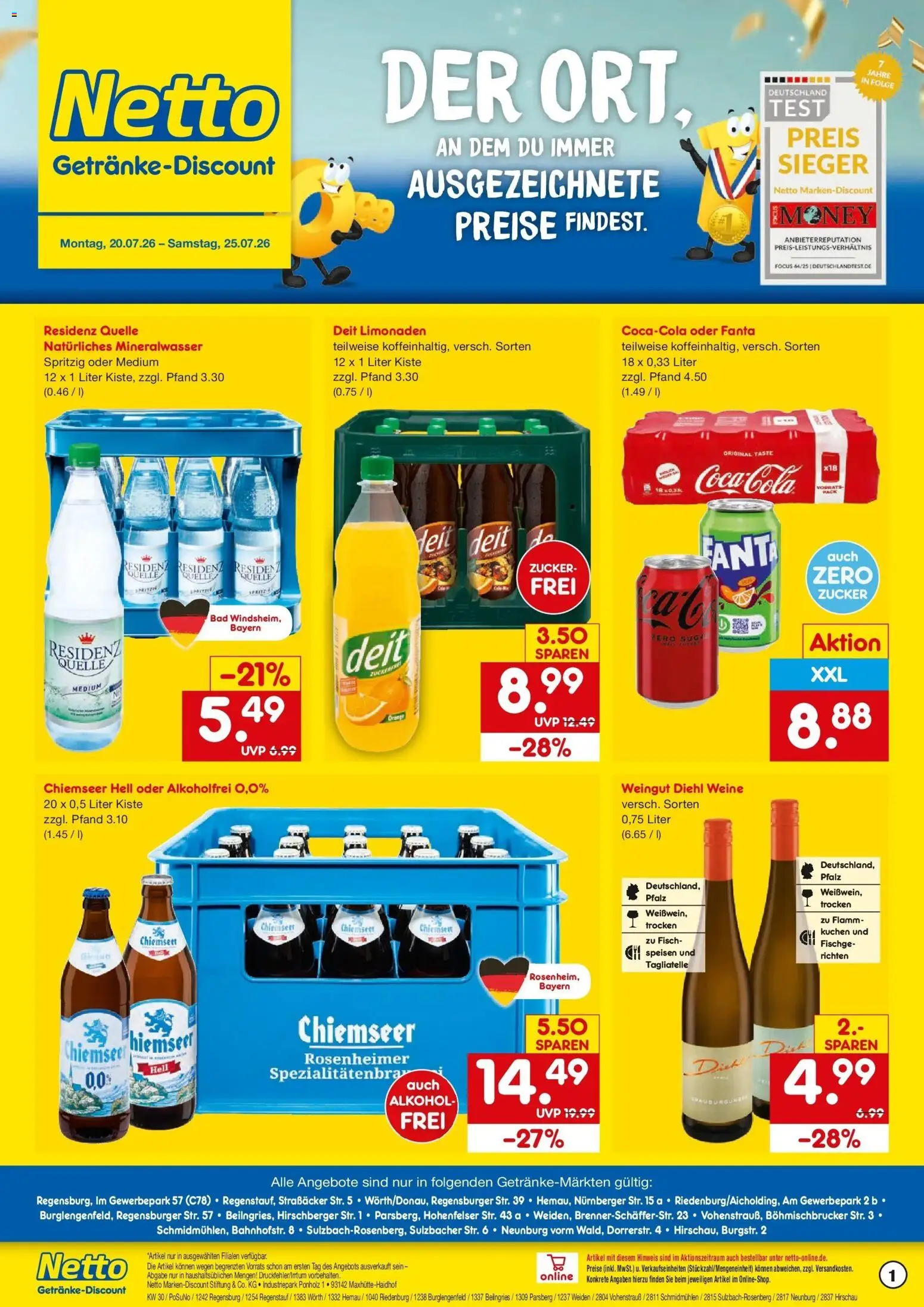 Netto Marken-Discount Prospekt Beilngries – gültig ab 20.07.2026 | Seite: 1 | Produkte: Fanta, Bad, Mineralwasser, Zucker