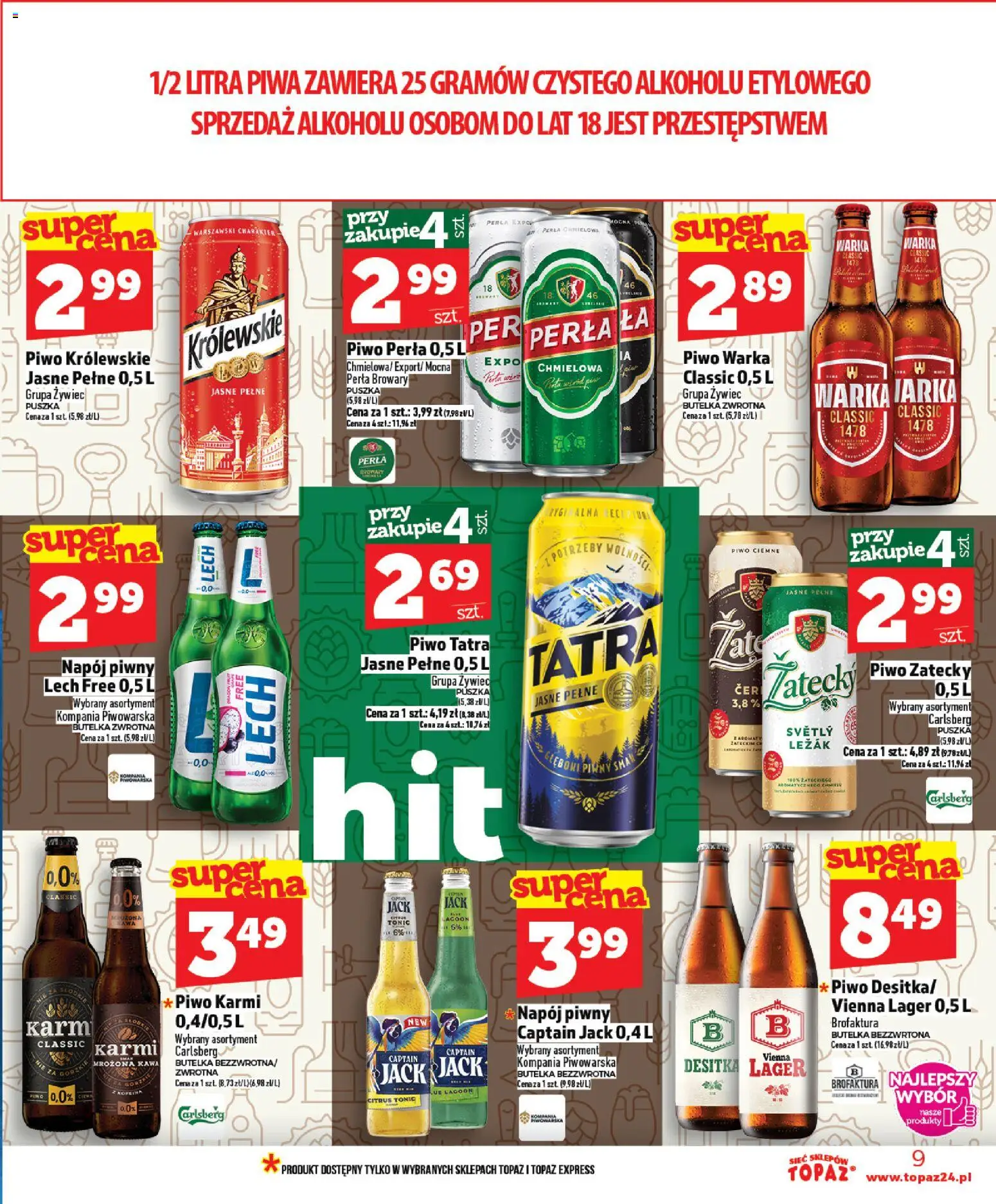 Topaz gazetka od 12.03.2026 | Strona: 9 | Produkty: Piwo perła, Warka, Piwo Warka, Kawa