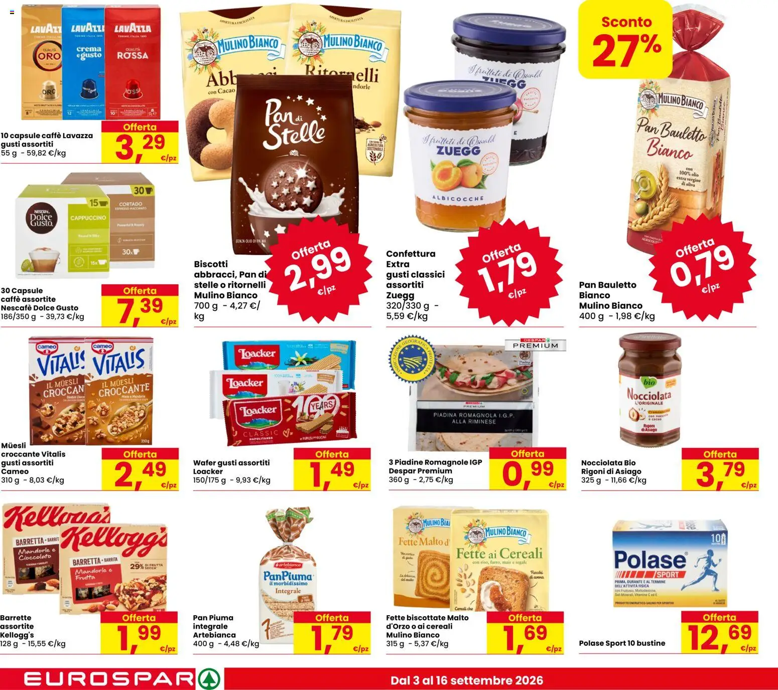 Volantino Despar del 03/09/2026 | Pagina: 14 | Prodotti: Cioccolato, Barretta, Albicocche, Fette biscottate