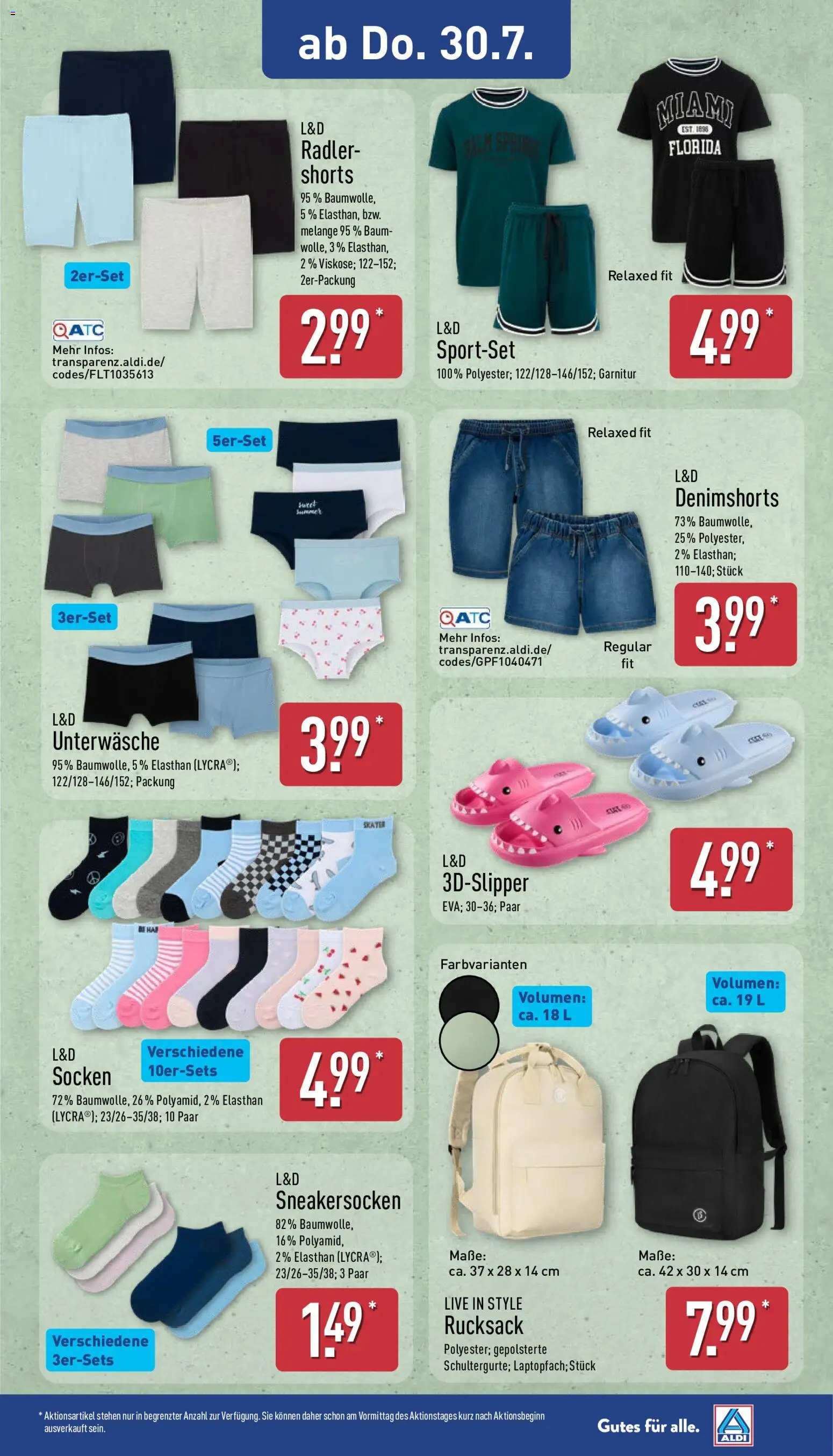 Aldi Ausblick – gültig ab 27.07.2026 | Seite: 9 | Produkte: Radler, Unterwäsche, Socken, Rucksack