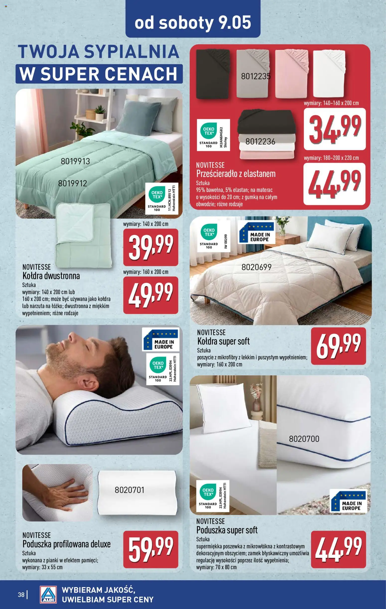 Aldi gazetka od 04.05.2026 | Strona: 38 | Produkty: Materac, Poduszka, Pianki, Kołdra