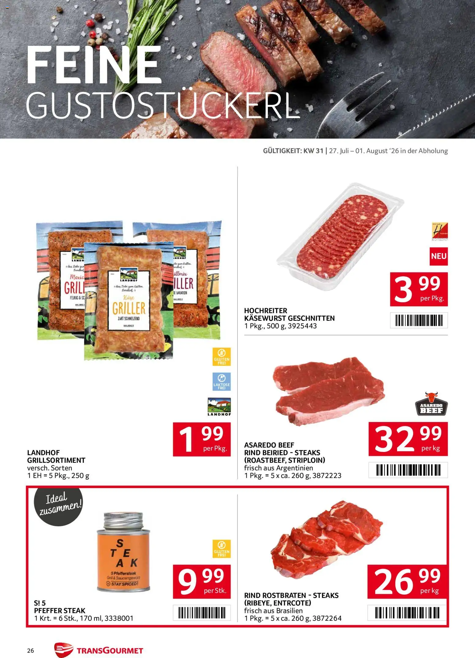 Transgourmet Flugblatt gültig ab 27.07.2026 | Seite: 26 | Produkte: Pfeffer, Grill, Käse