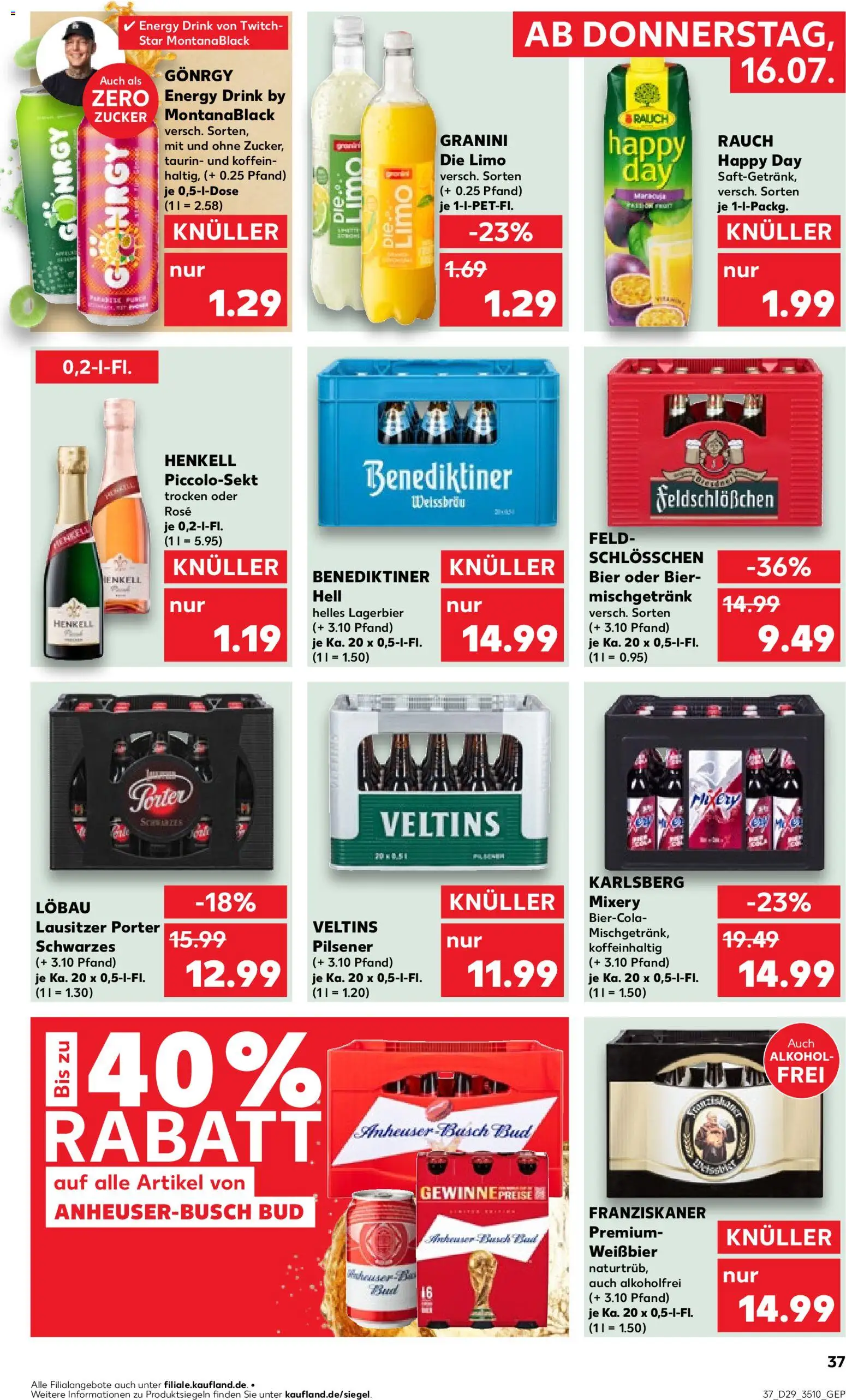 Kaufland Prospekt Zeitz – gültig ab 16.07.2026 | Seite: 37 | Produkte: Franziskaner, Bier, Zucker, Granini