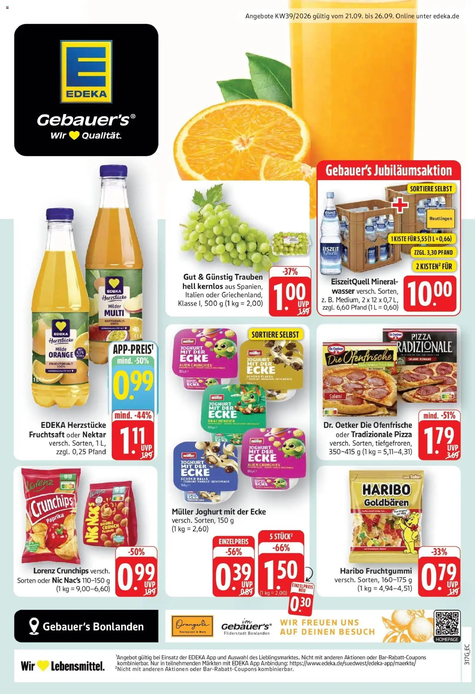Edeka Prospekt Filderstadt-Bonlanden (ab 21.09.2026) » Angebote Online | Seite: 1 | Produkte: Vanille, Wasser, Paprika, Salami