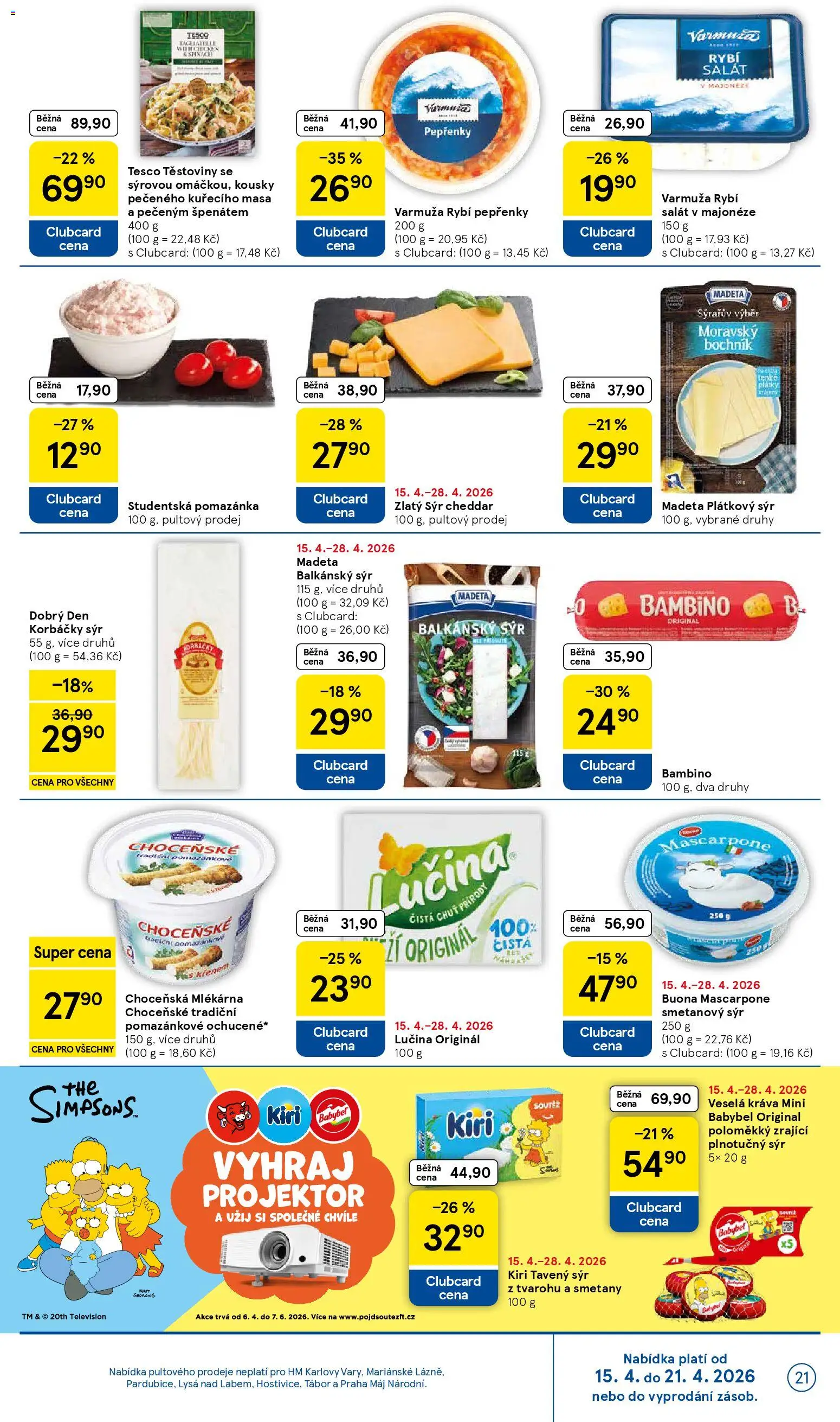 Tesco leták - Hypermarket od 15.04.2026 | Strana: 21 | Produkty: Plátkový sýr, Rybí salát, Smetanový sýr, Mascarpone