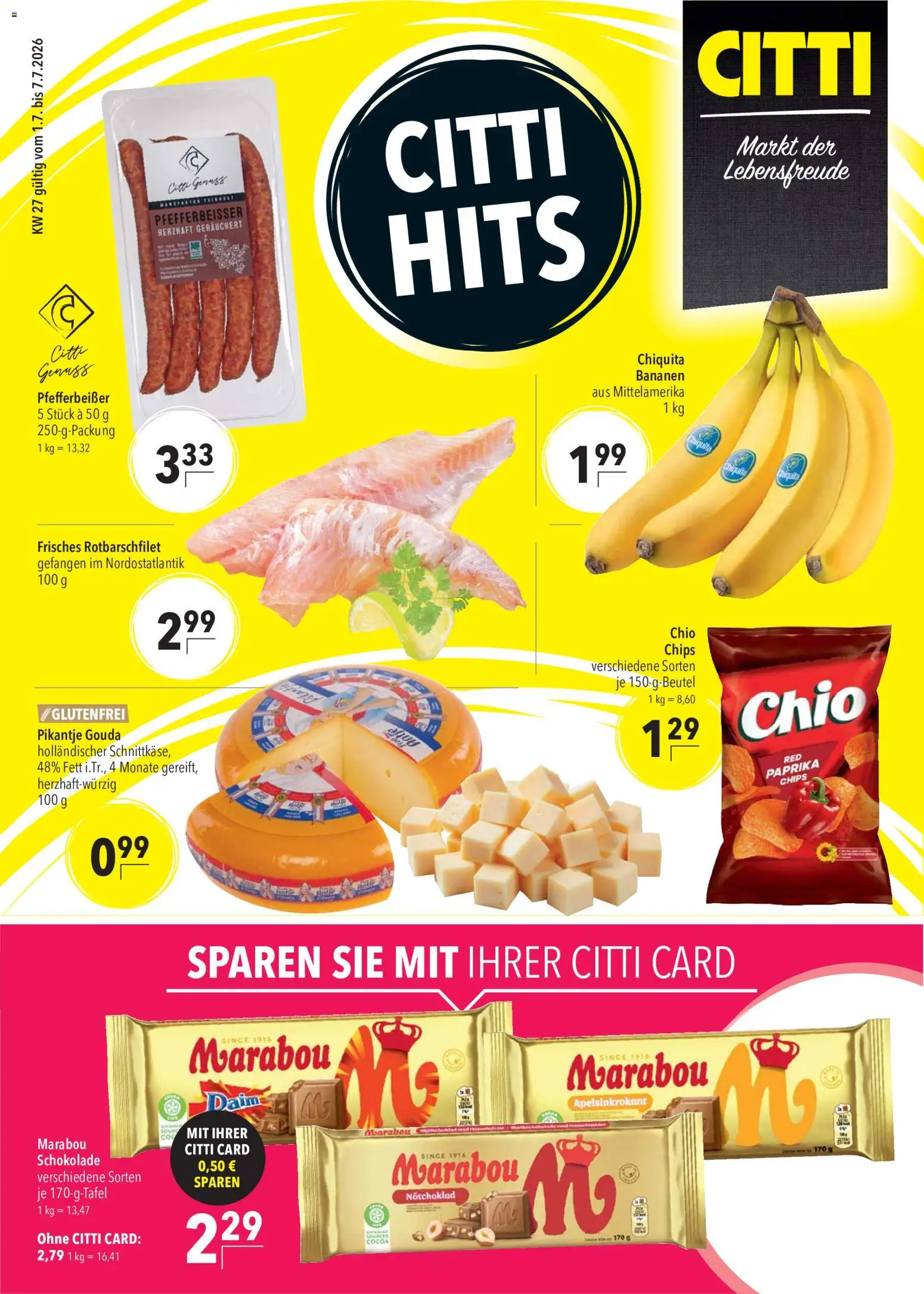 CITTI Markt Prospekt – gültig ab 01.07.2026 | Seite: 1 | Produkte: Schokolade, Gouda, Bananen, Paprika