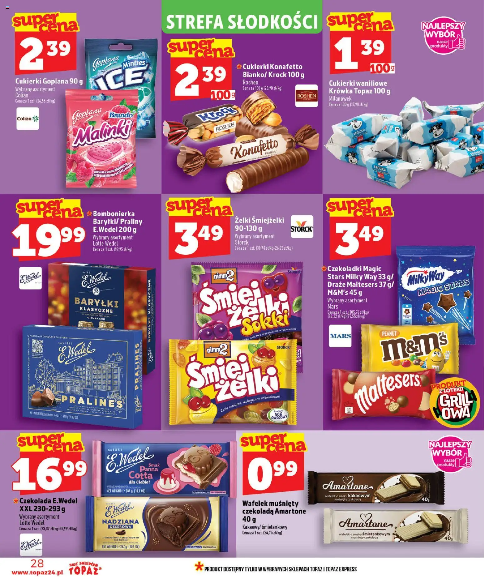 Topaz gazetka - Ceny małe na stałe od 11.06.2026 | Strona: 28 | Produkty: Czekoladki, Praliny, Krowka, Cukierki